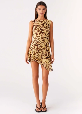 Maris Asymmetrical Mini Dress - Laguna Print Beadwork