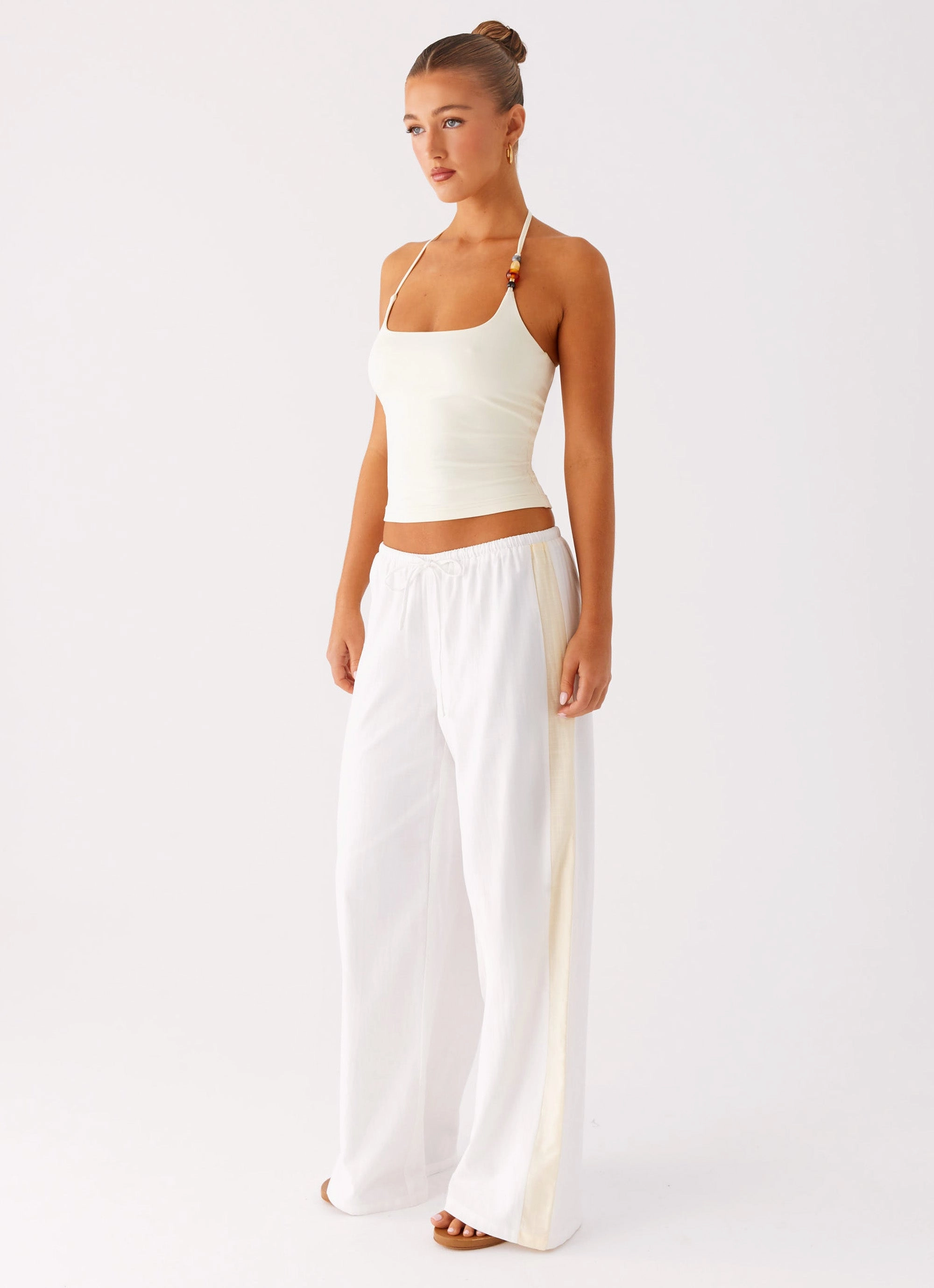 Four Way Stretch Oska Drawstring Pants - White