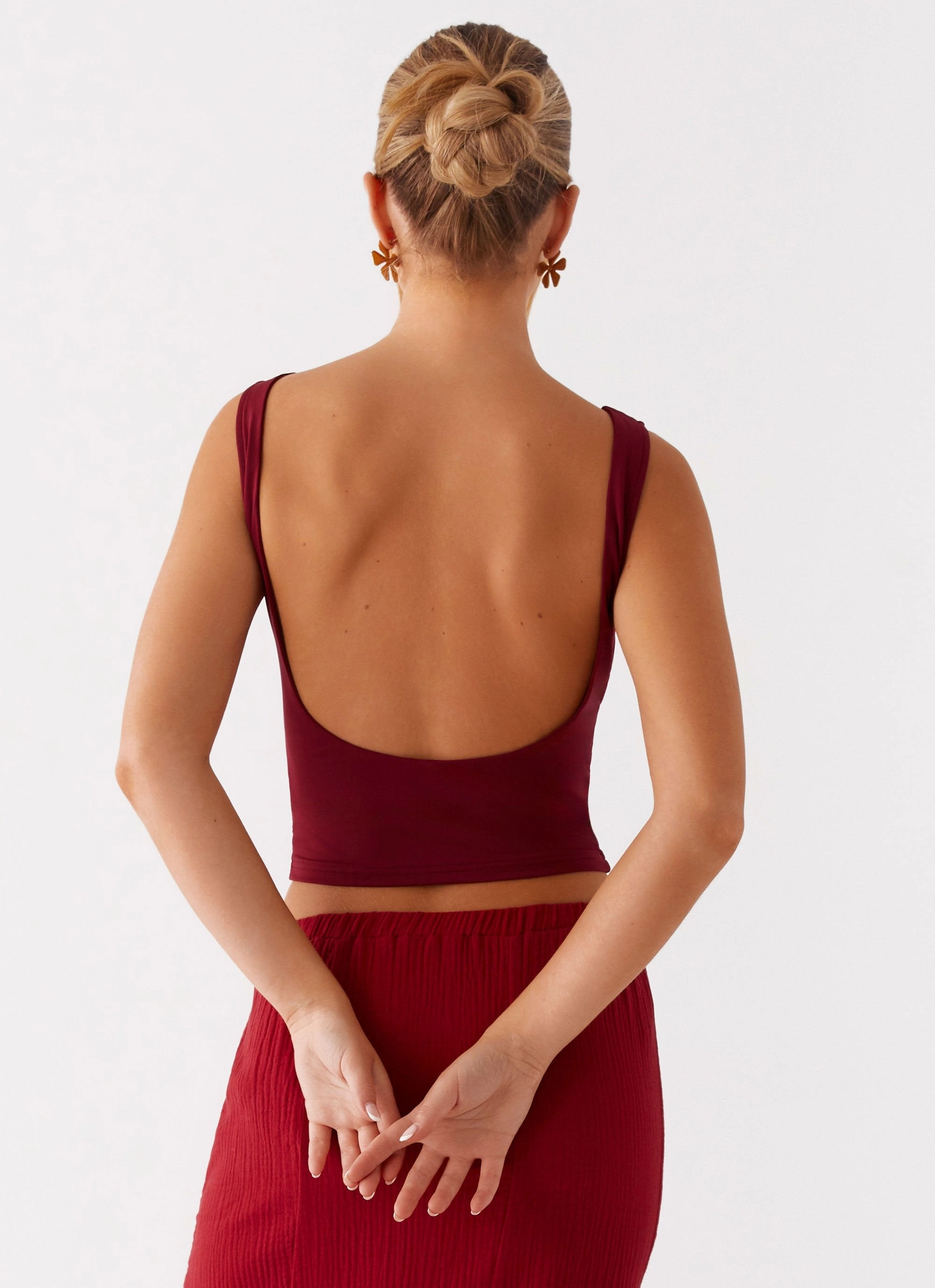 Warm Fabric Double Stitched Hems Blythe Top - Rhubard