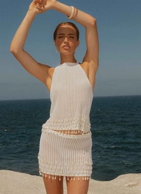 Scorpio Crochet Halter Top - Ivory Stretch Waistband Design