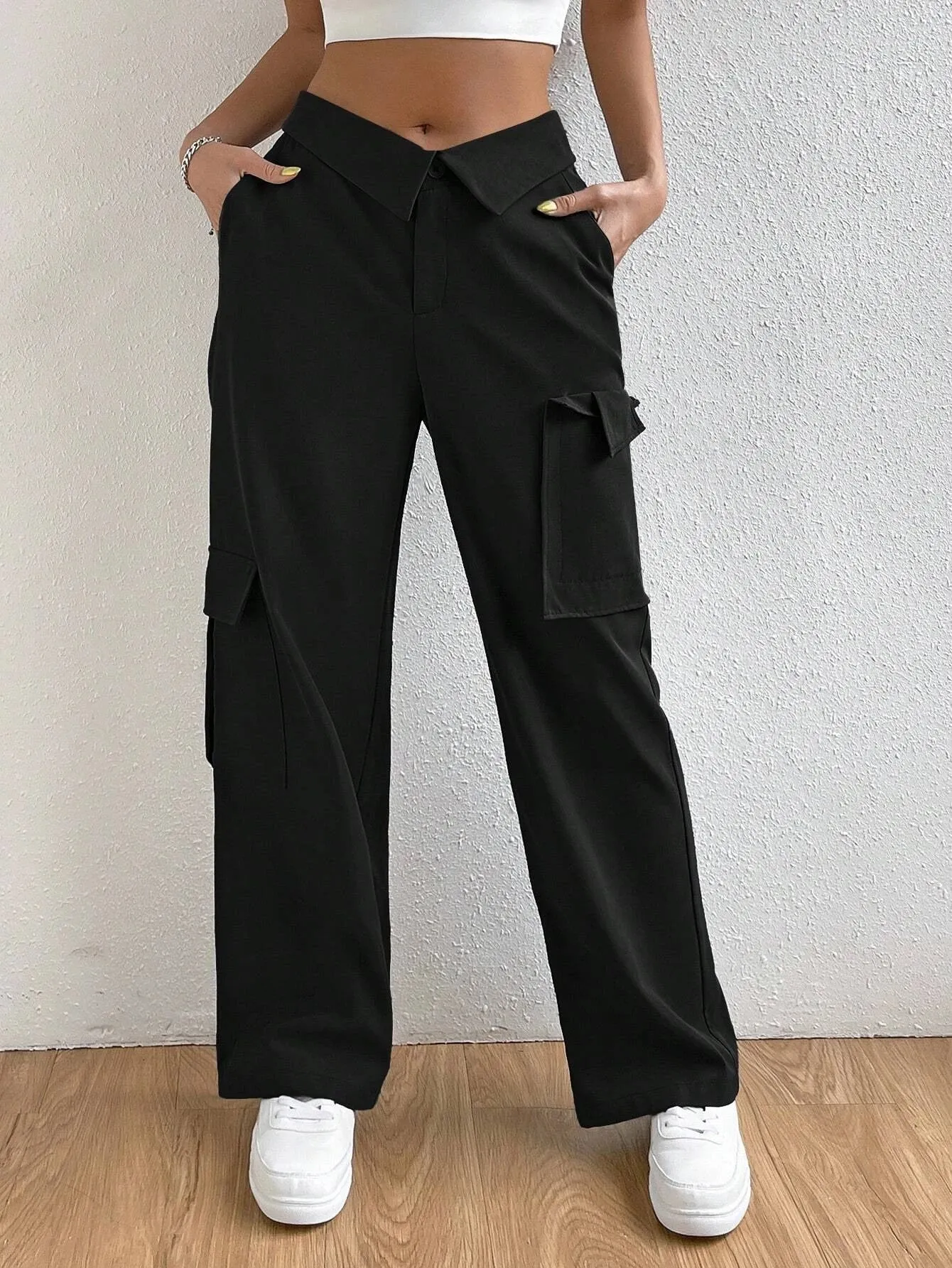 Flipped Waist Pocket Patched Cargo Pants