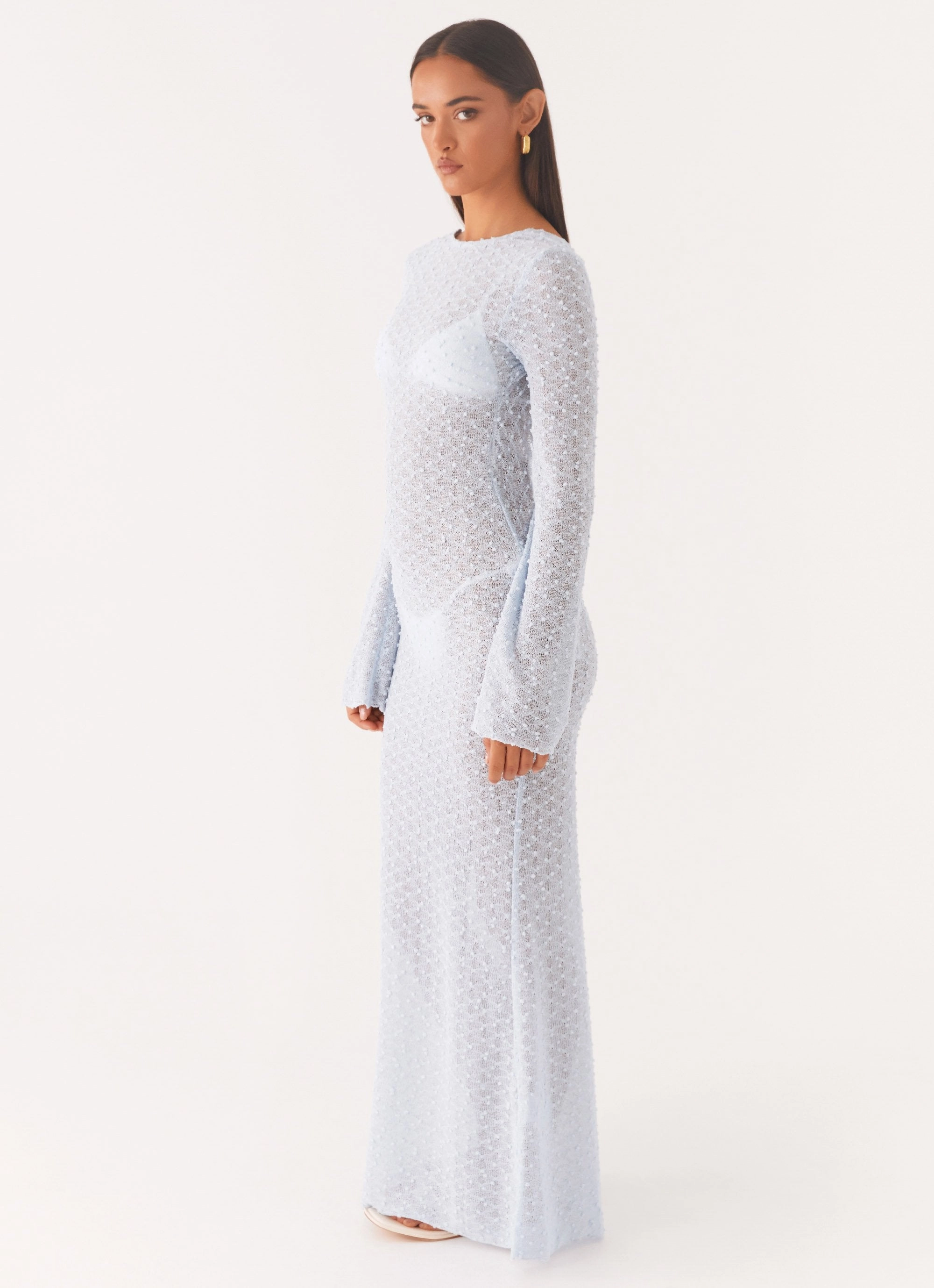 Flirty Knitted Maxi Dress - Blue Figure-Skimming