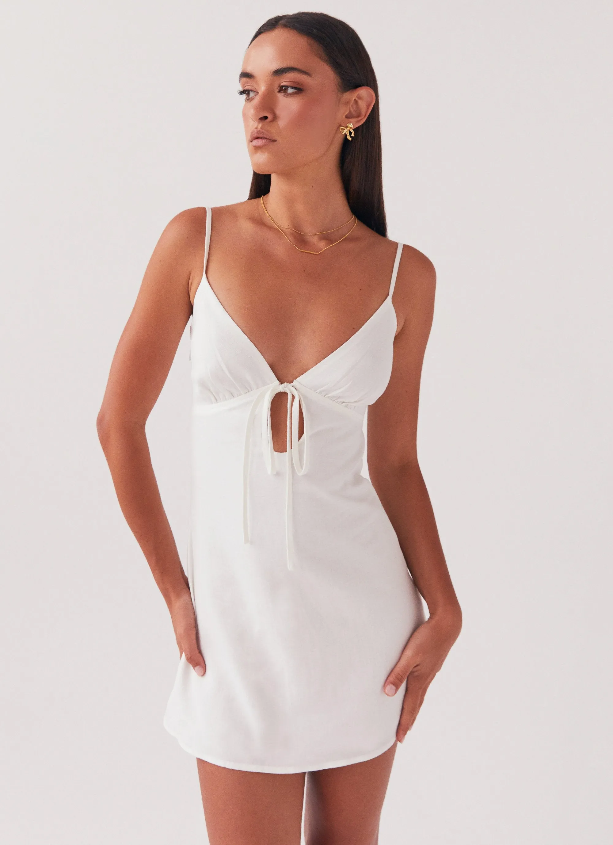 All-Purpose Comfort Basic Fashion Flora Linen Mini Dress - White