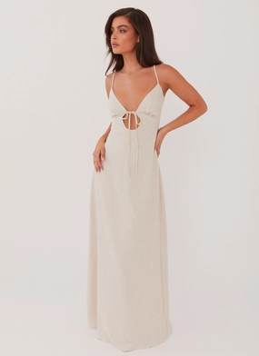 Flora Linen Maxi Dress - Oatmeal Smart Comfort
