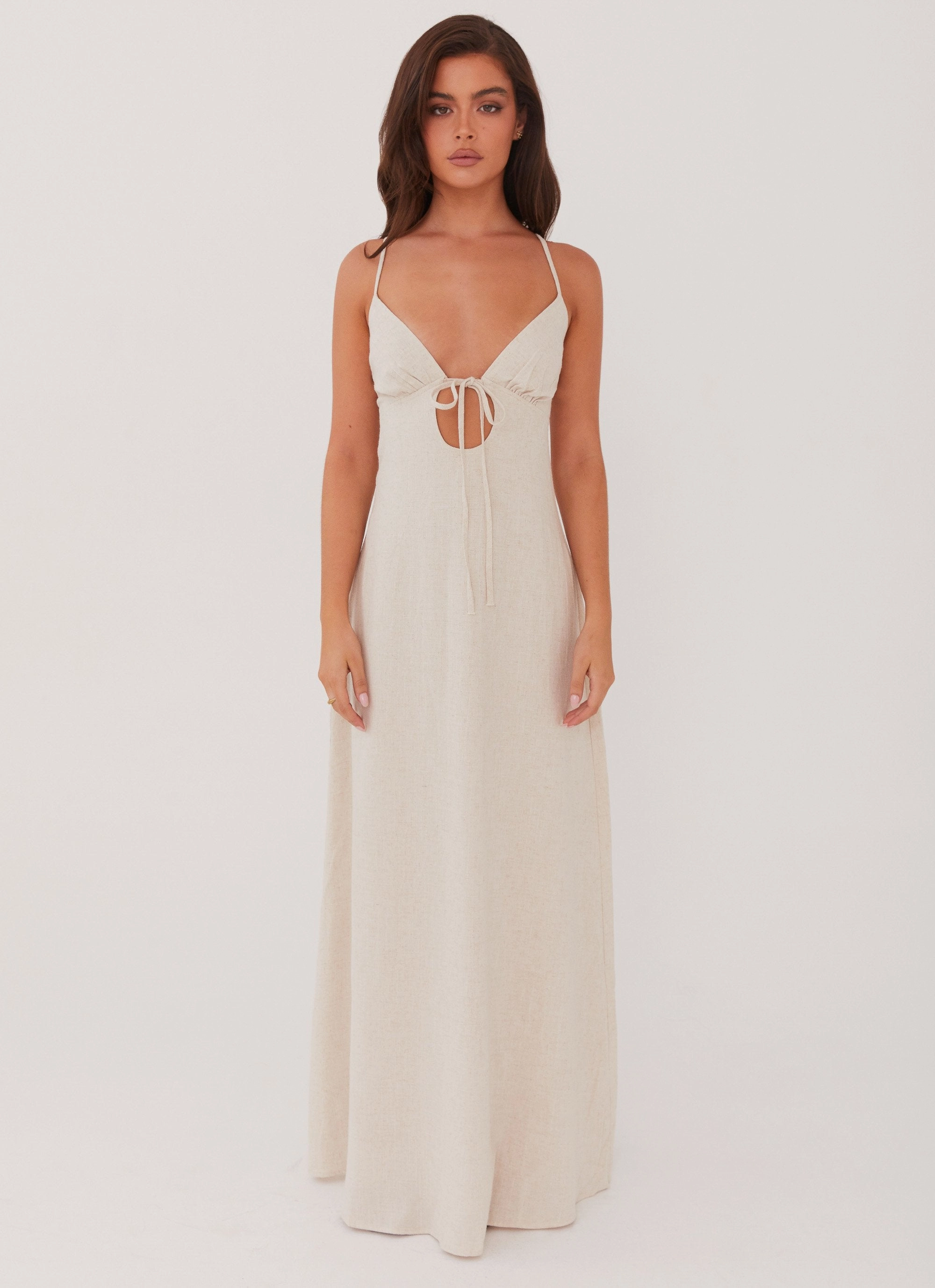 soft look Romantic Soft Flora Linen Maxi Dress - Oatmeal