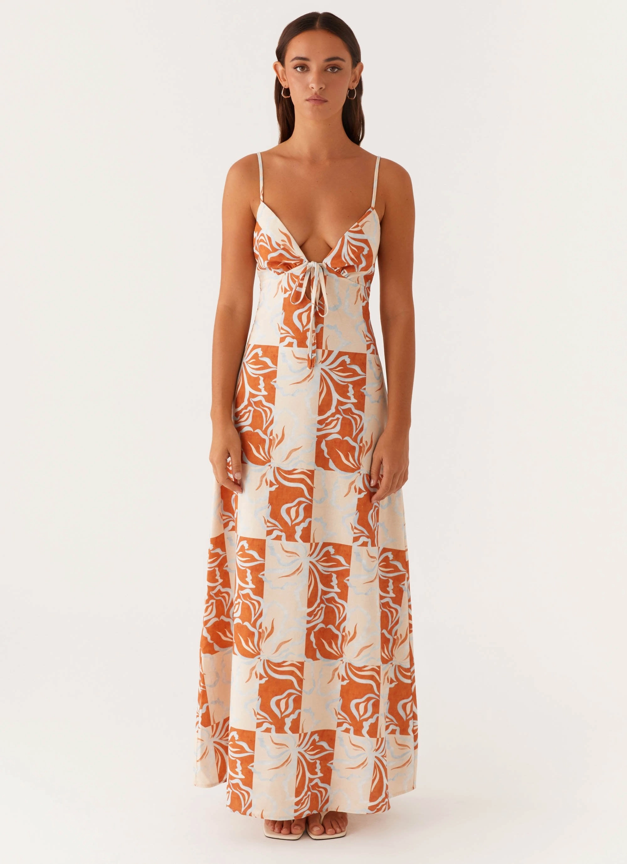UVProtectiveLayer Flora Linen Maxi Dress - Orange Blue Floral