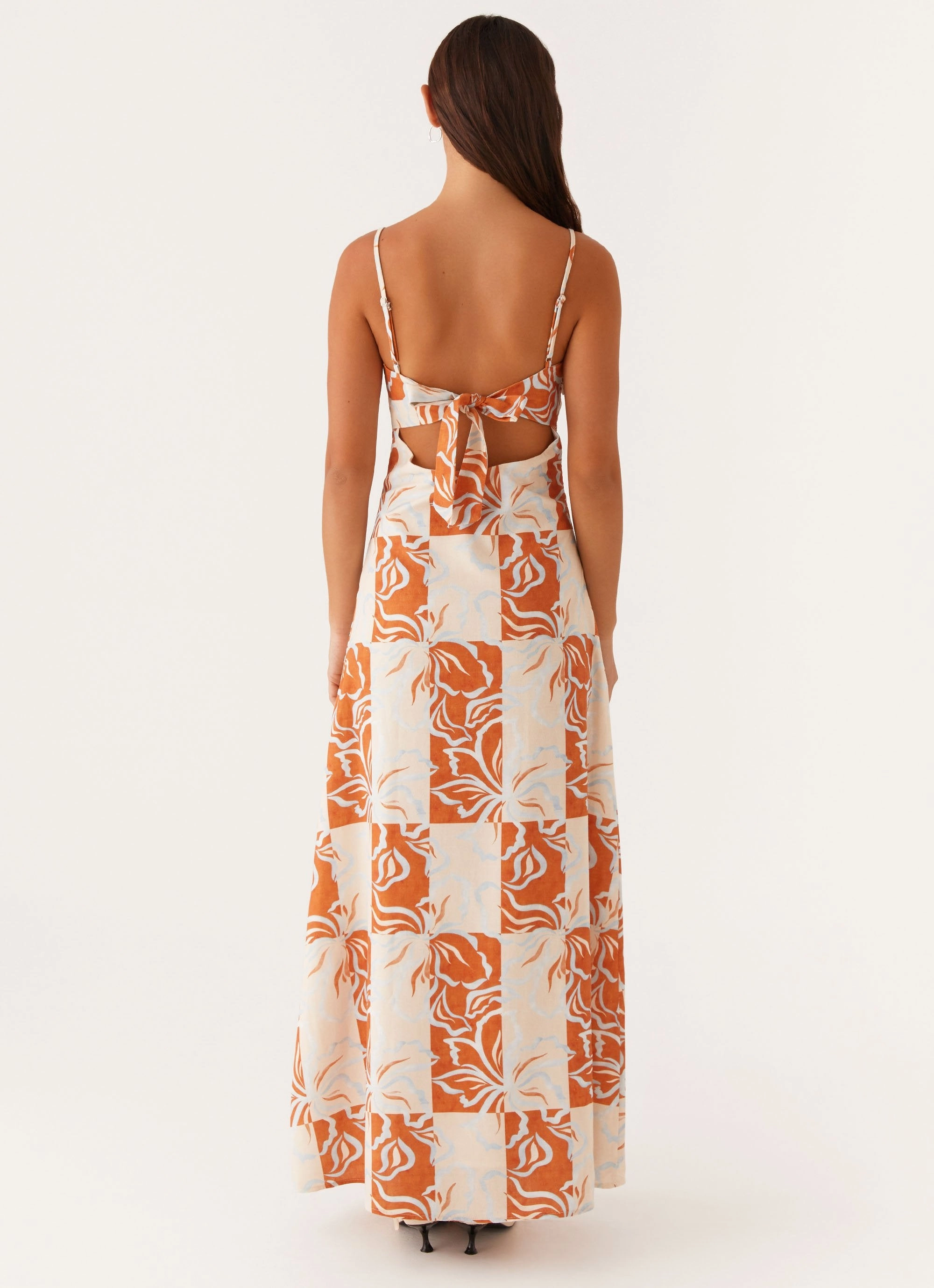 Flora Linen Maxi Dress - Orange Blue Floral Whimsical Mood Trend Fit