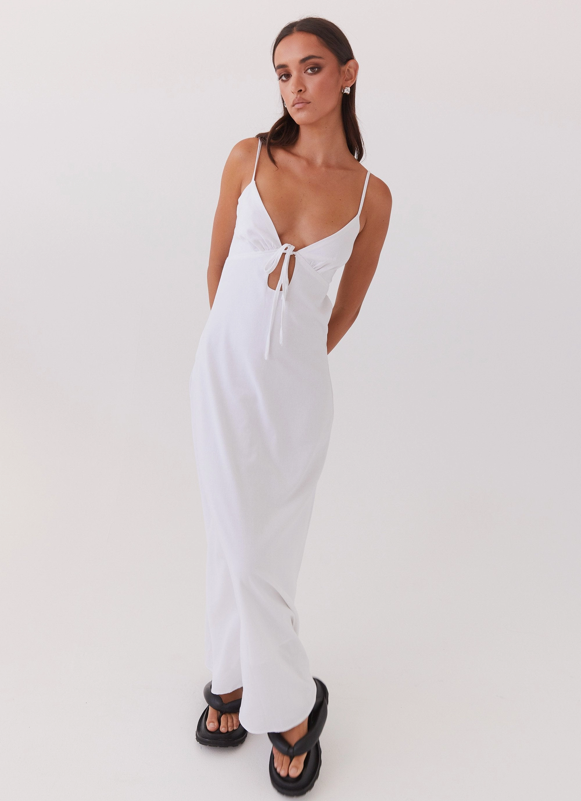 Cool Draping Flora Linen Maxi Dress - White