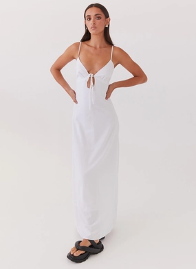 Perfectly Tailored Comfortable Style Flora Linen Maxi Dress - White