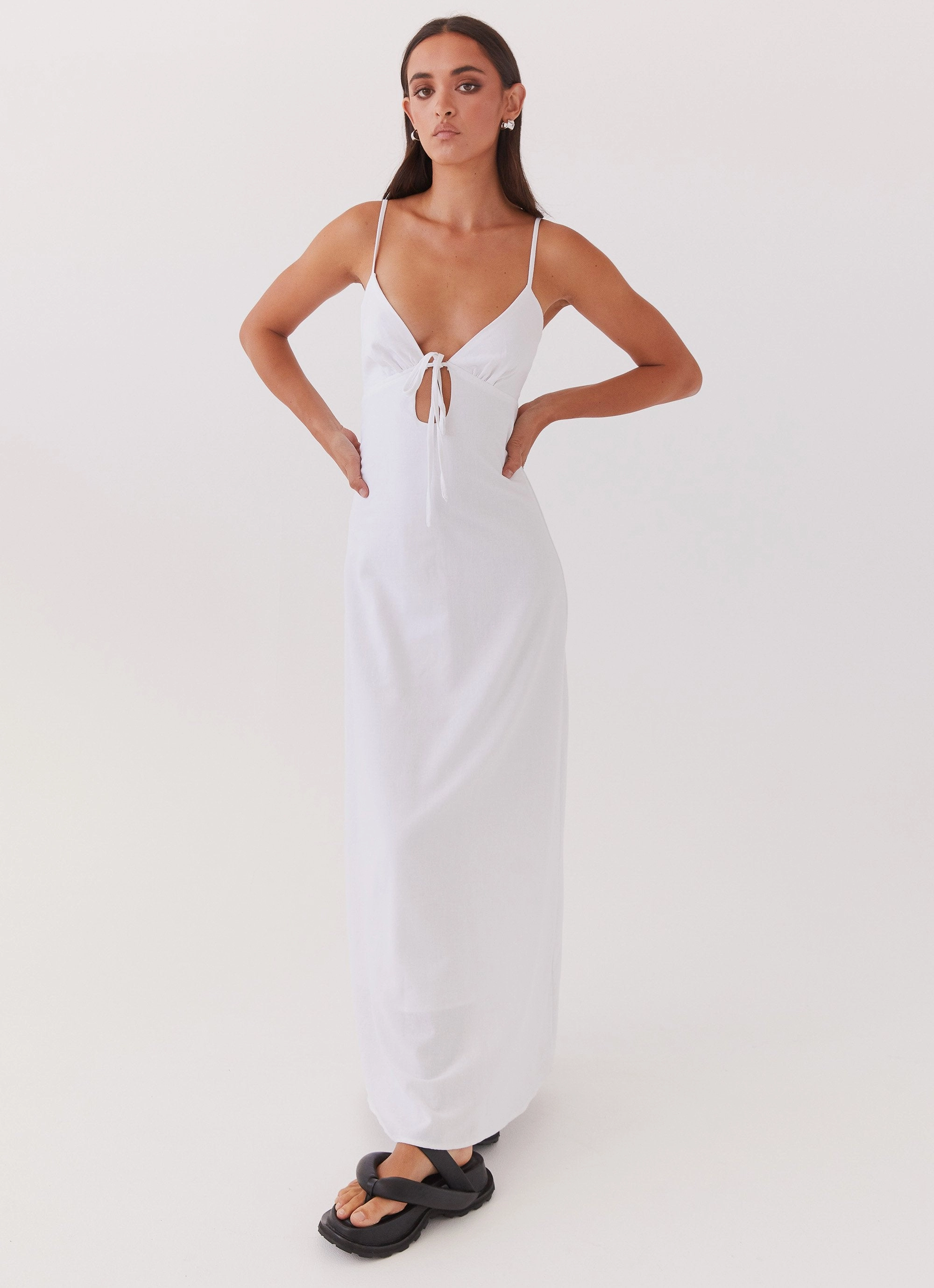 Perfectly Tailored Comfortable Style Flora Linen Maxi Dress - White