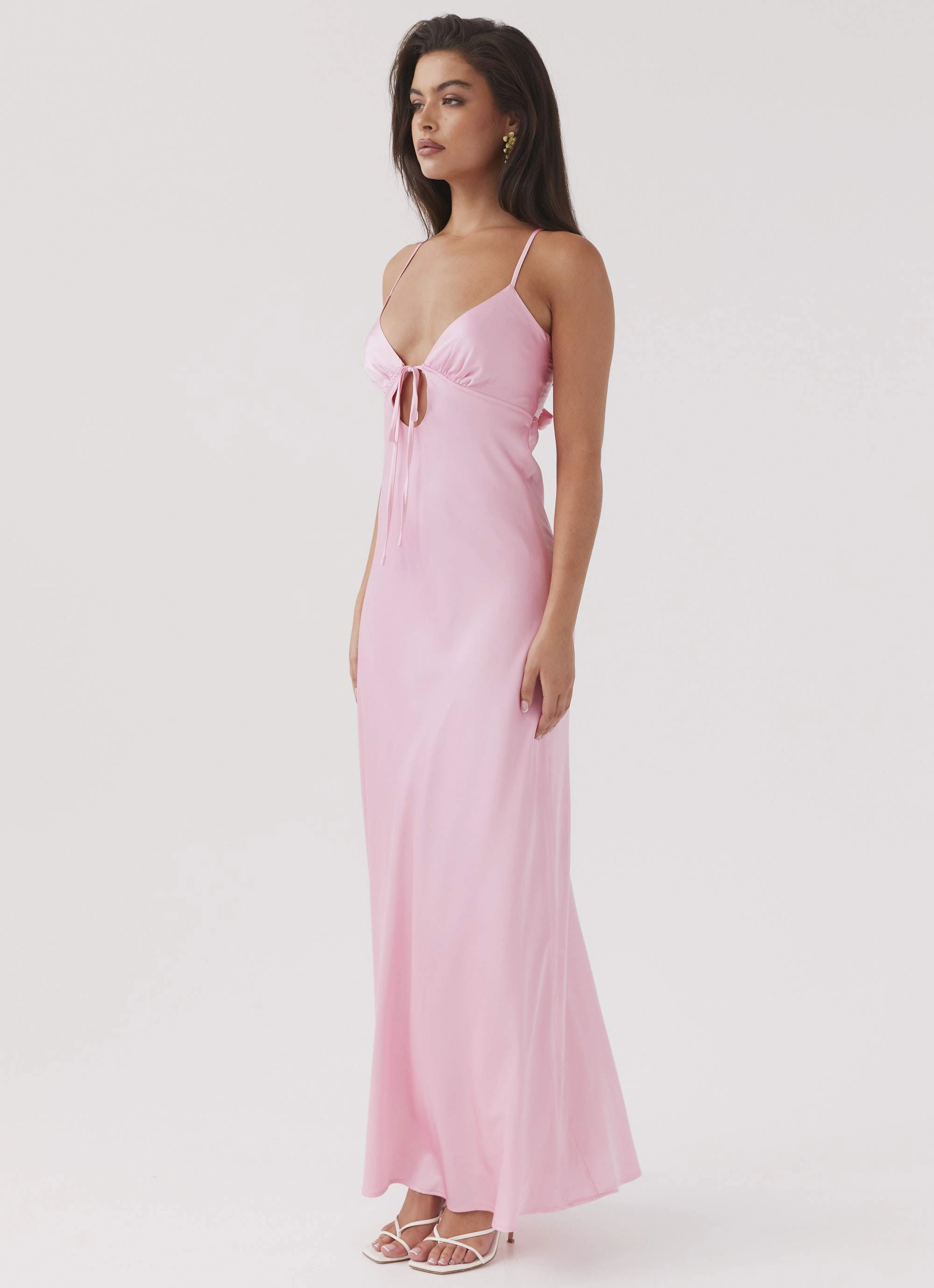 Peplum-Style Formal Setting Flora Satin Maxi Dress - Candy