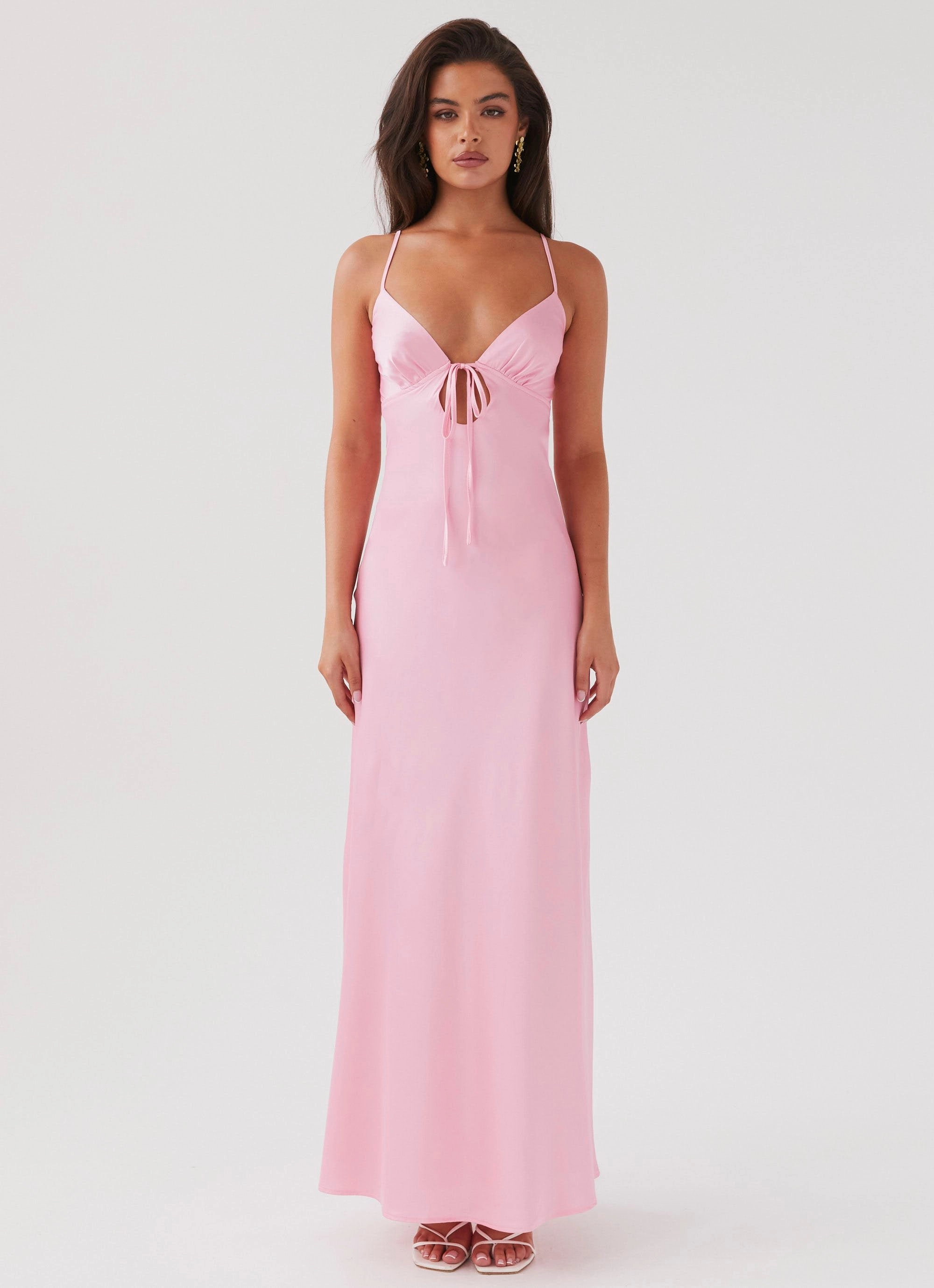 Low-Waist Flora Satin Maxi Dress - Candy