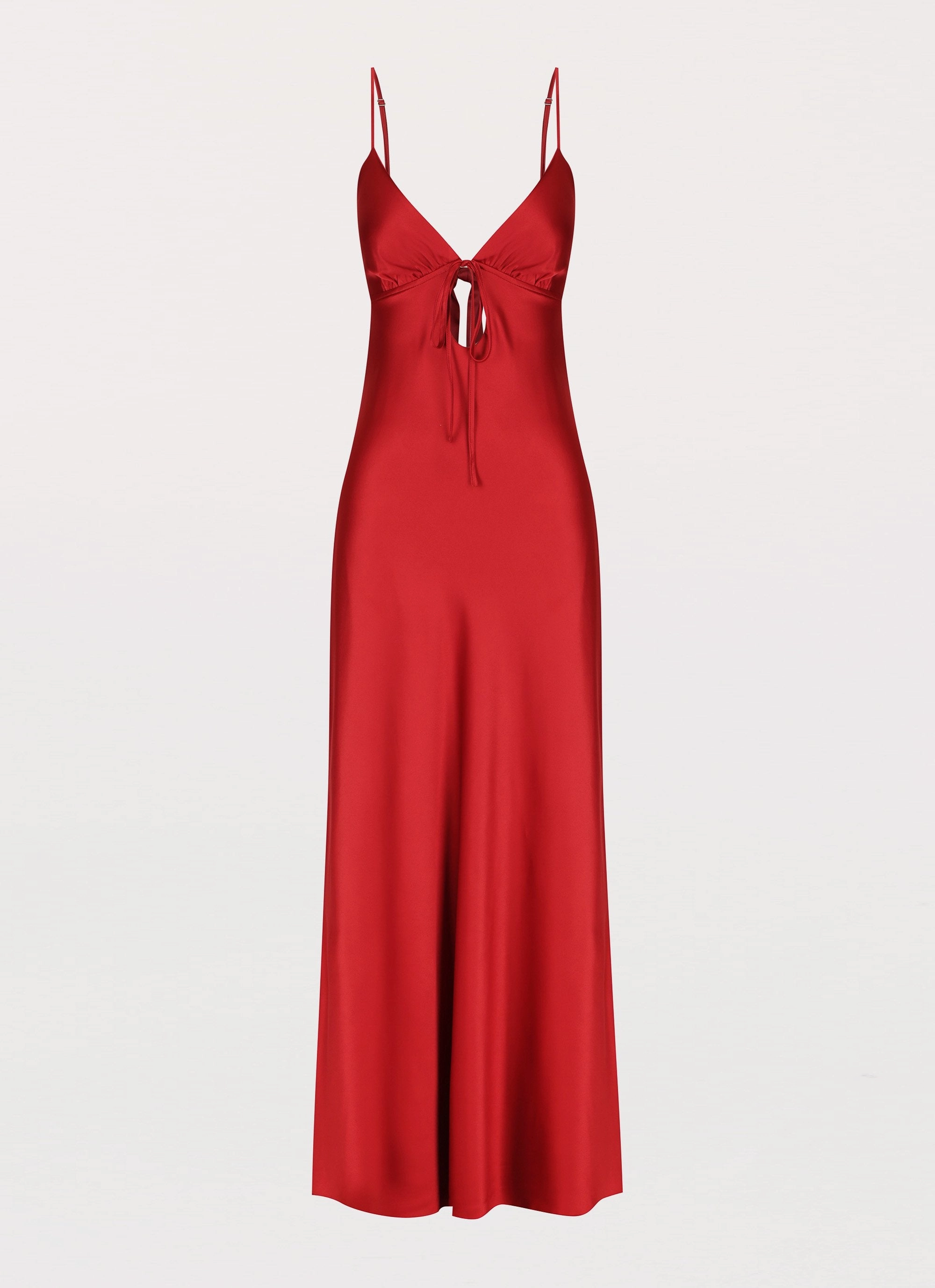 Fit Waist Flora Satin Maxi Dress - Cherry