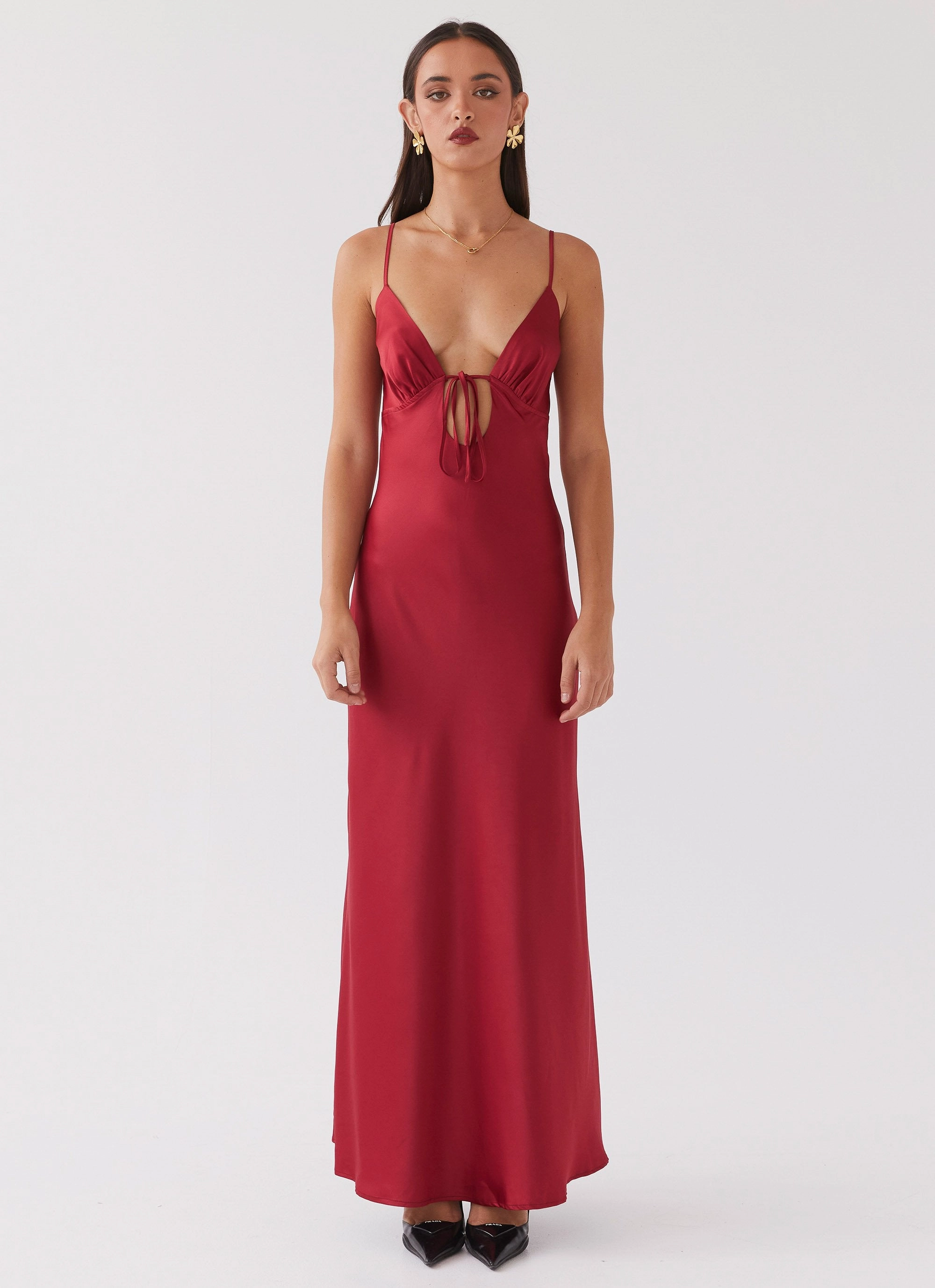 Minimalist Look Flora Satin Maxi Dress - Cherry