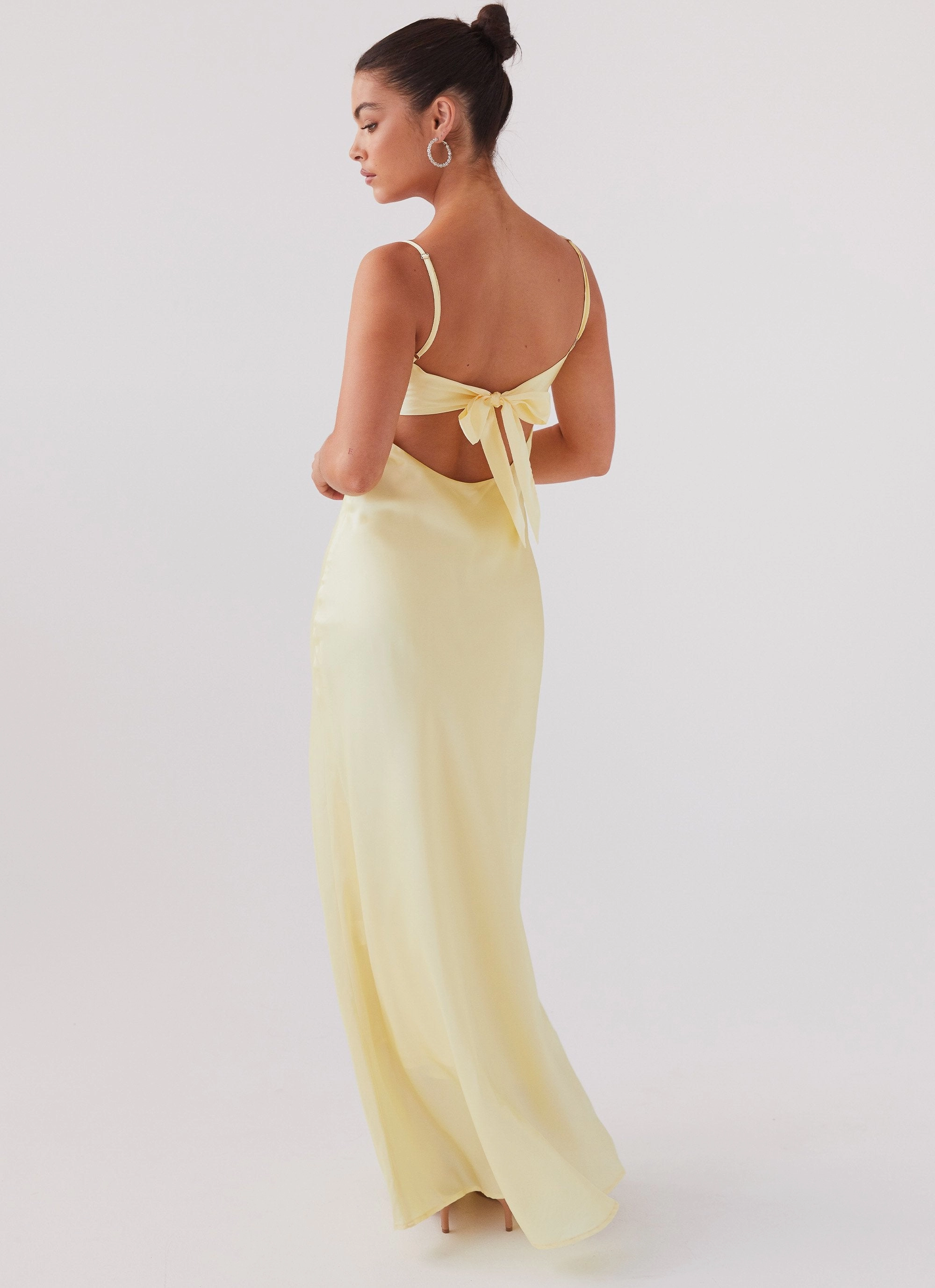 Visual Balance Flora Satin Maxi Dress - Lemon