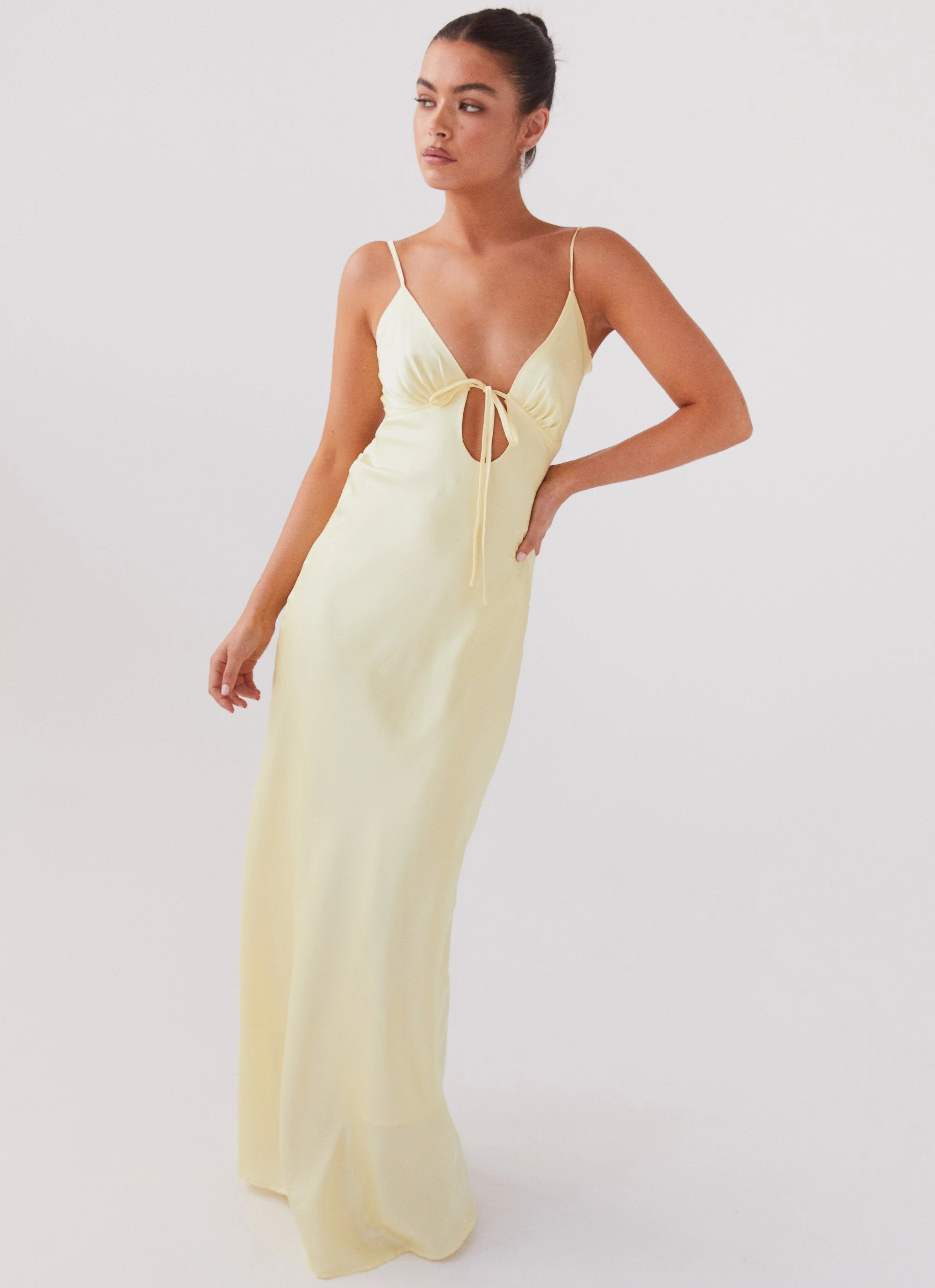 Standout Feature Refined Style Flora Satin Maxi Dress - Lemon