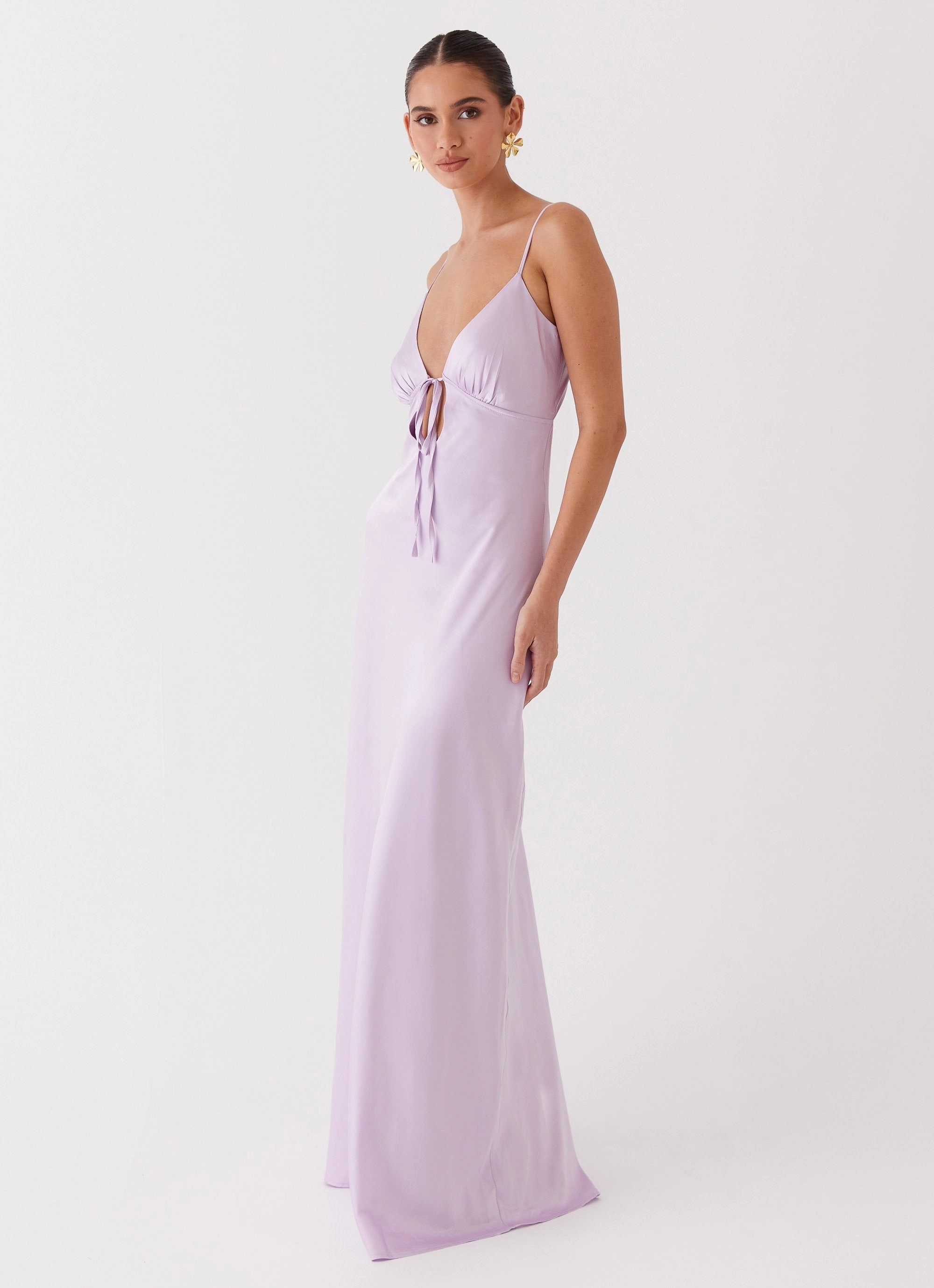 Linen Vibe Flora Satin Maxi Dress - Lilac