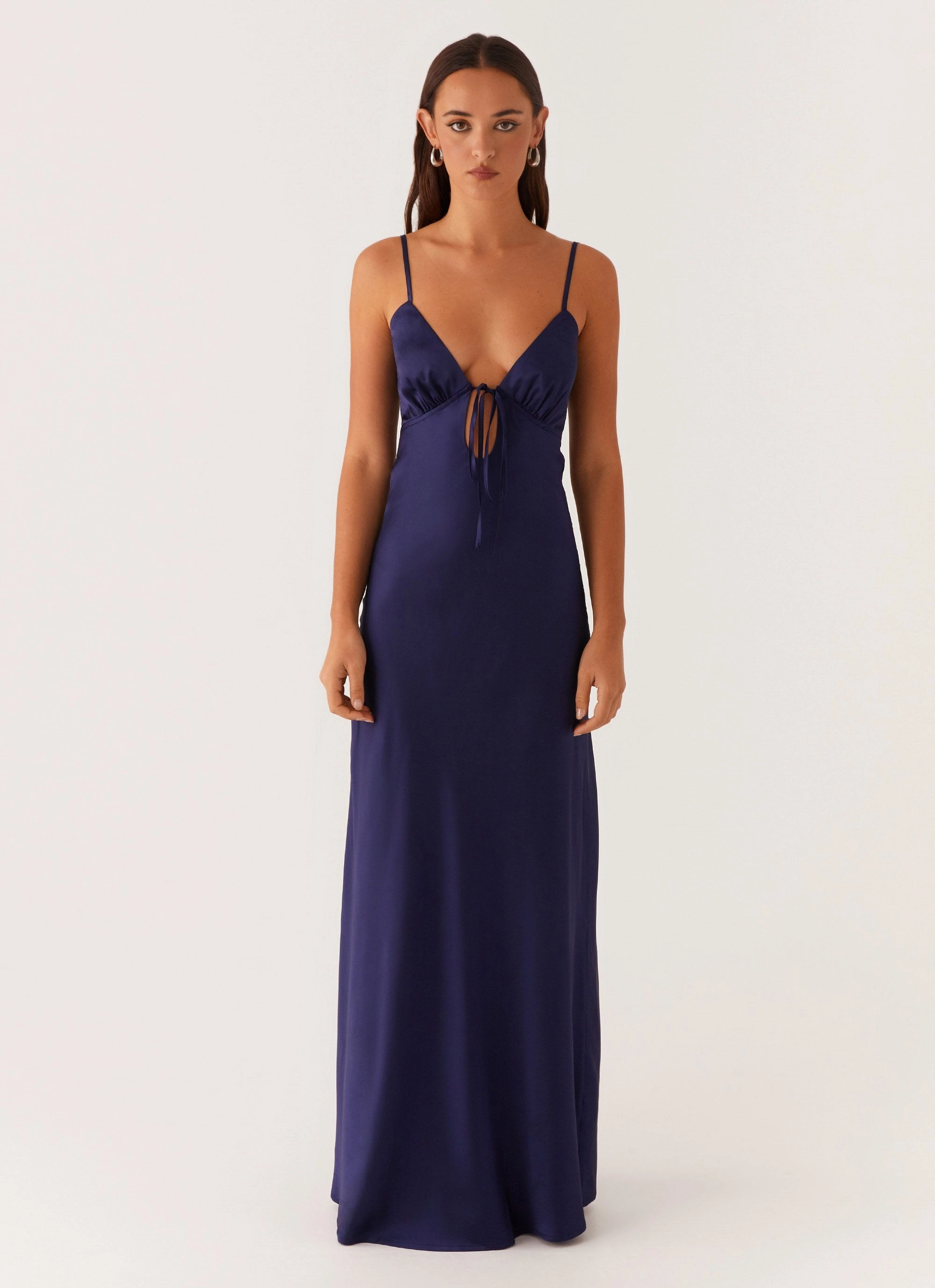 Flora Satin Maxi Dress - Navy Elegant Tailoring