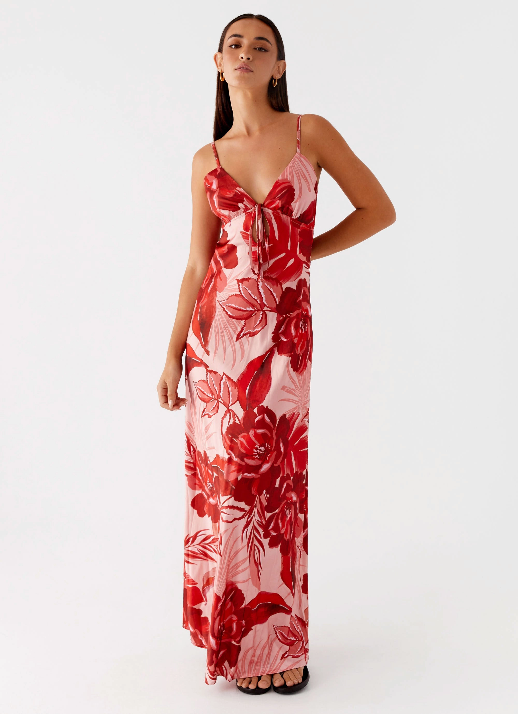 Subtle Drape Flora Satin Maxi Dress - Sicily Sunsets Print