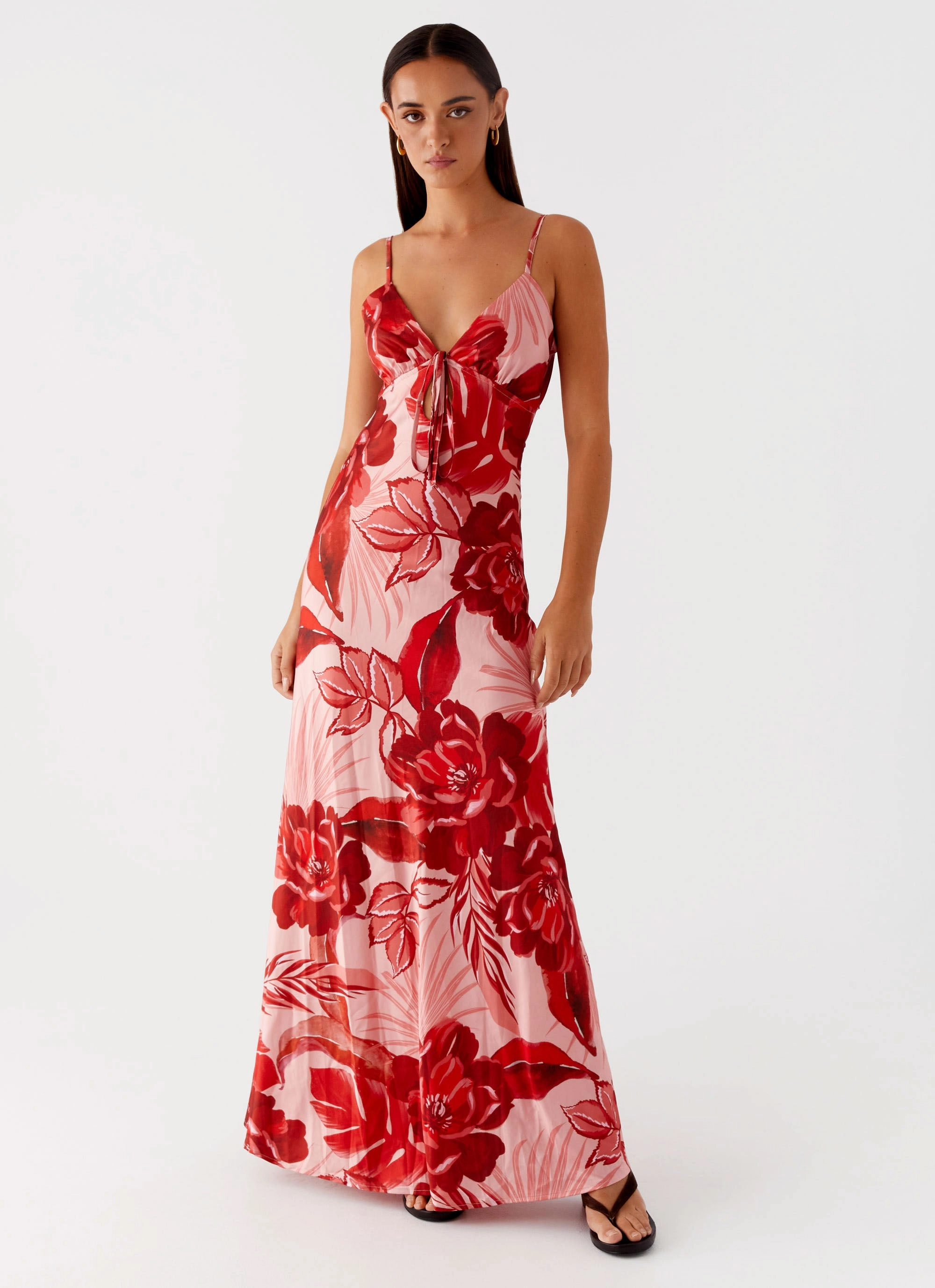 Flora Satin Maxi Dress - Sicily Sunsets Print Fresh Flow