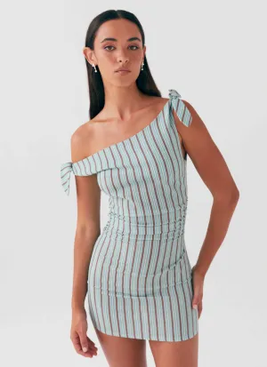 Sharp Fit Sculpted Detail Amazonia Linen Mini Dress - Coastal Stripe