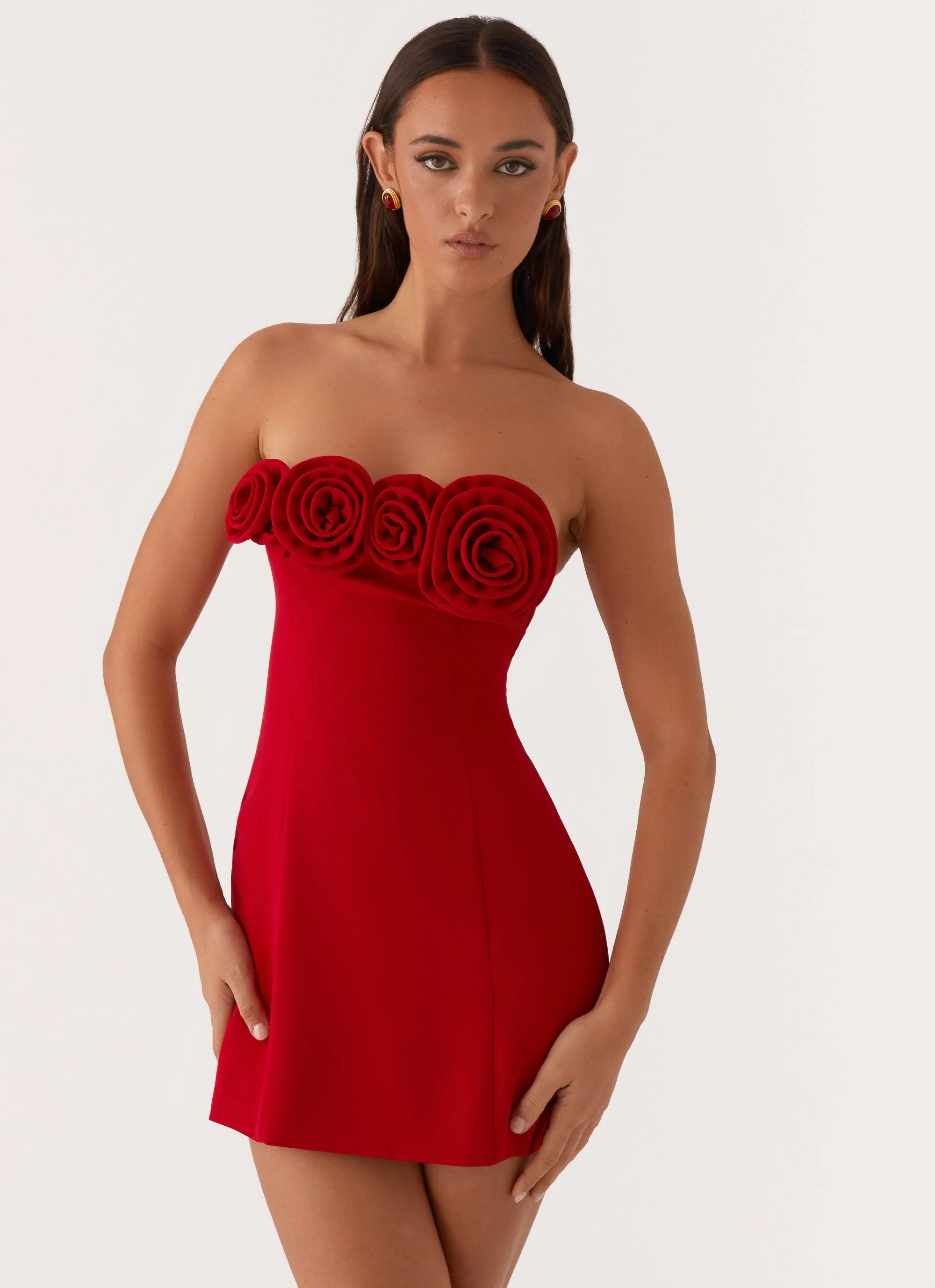 Mid Fit Patsie Strapless Mini Dress - Red