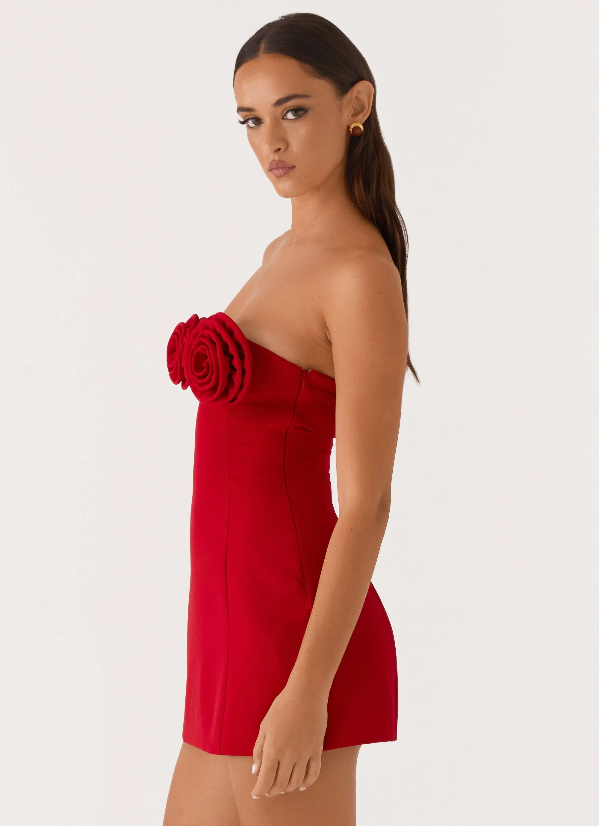 Patsie Strapless Mini Dress - Red Soft Layering