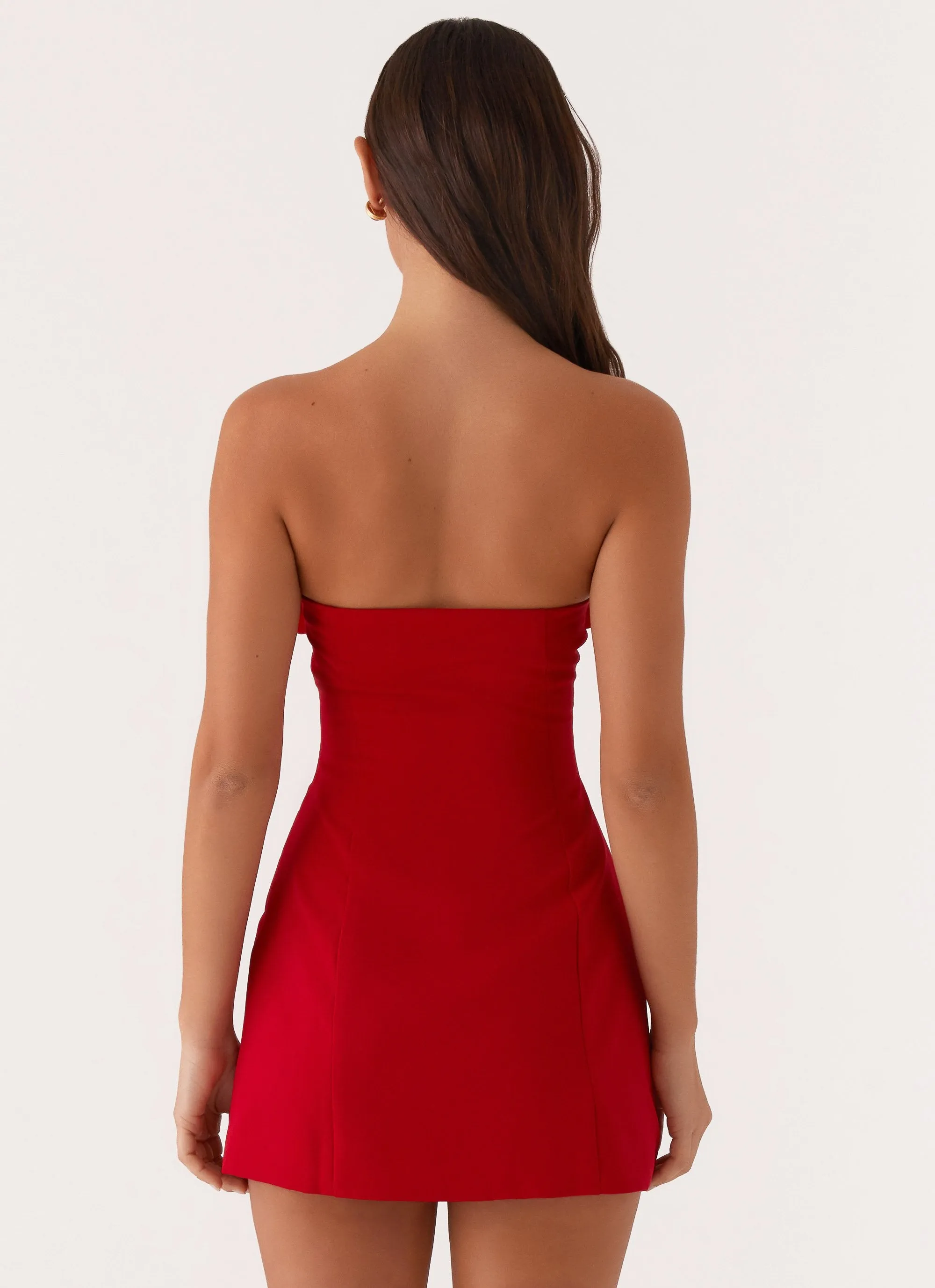 Patsie Strapless Mini Dress - Red Stylish Waistband