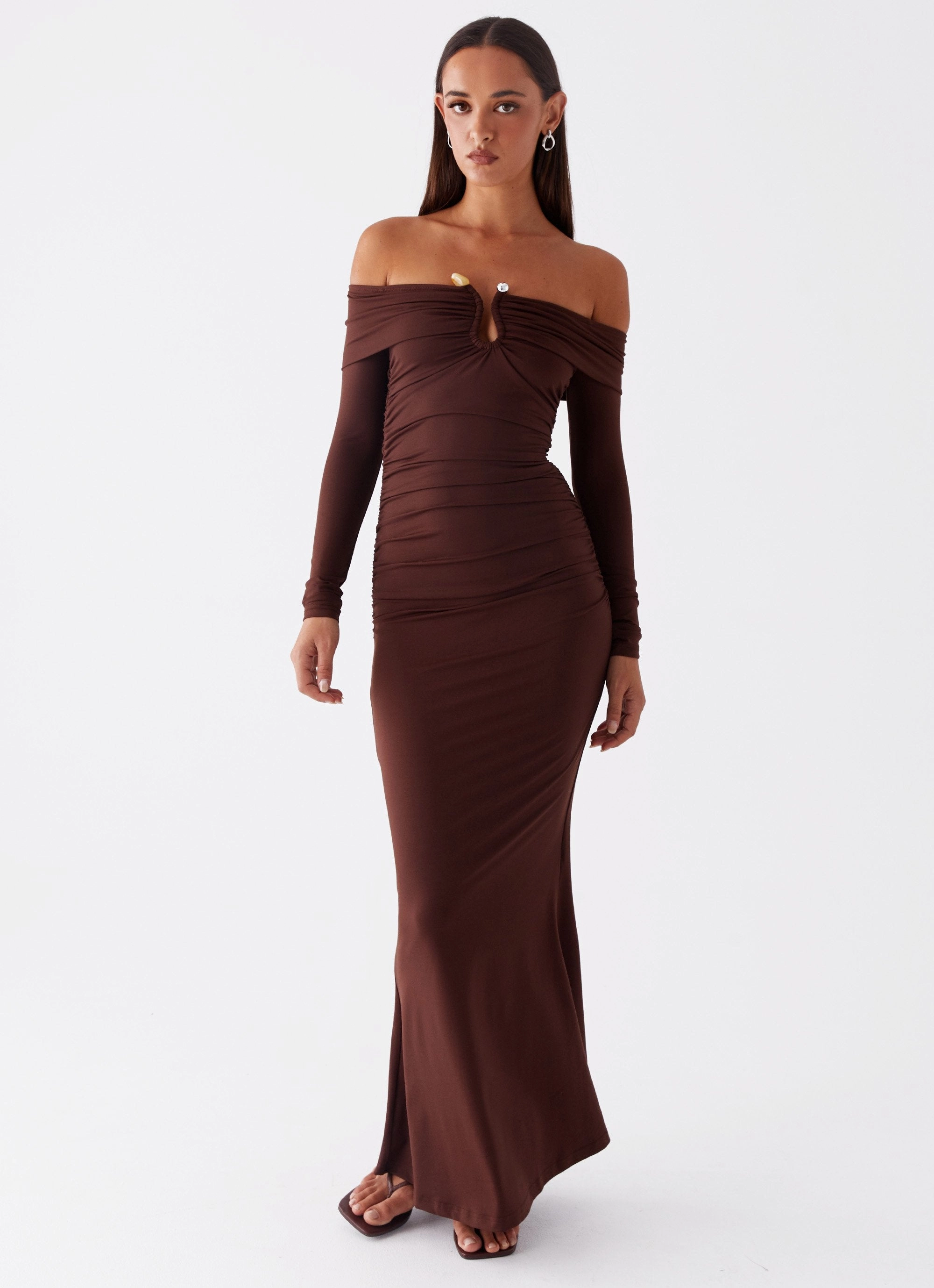 Rudy Long Sleeve Maxi Dress - Chocolate Bodycon Fit Cool Season
