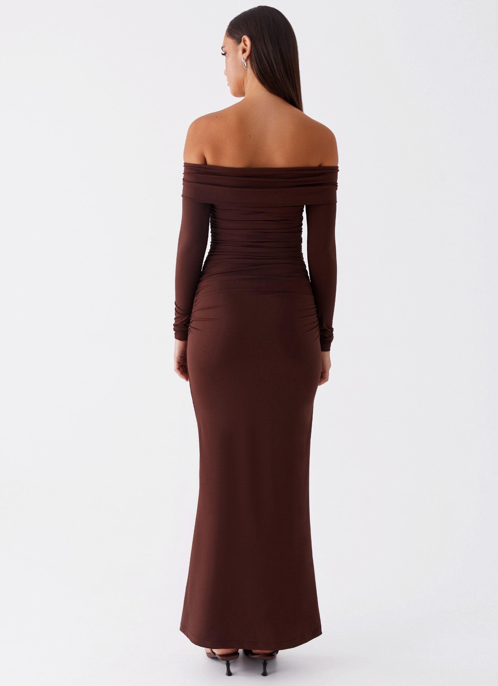 Simple Bow Rudy Long Sleeve Maxi Dress - Chocolate
