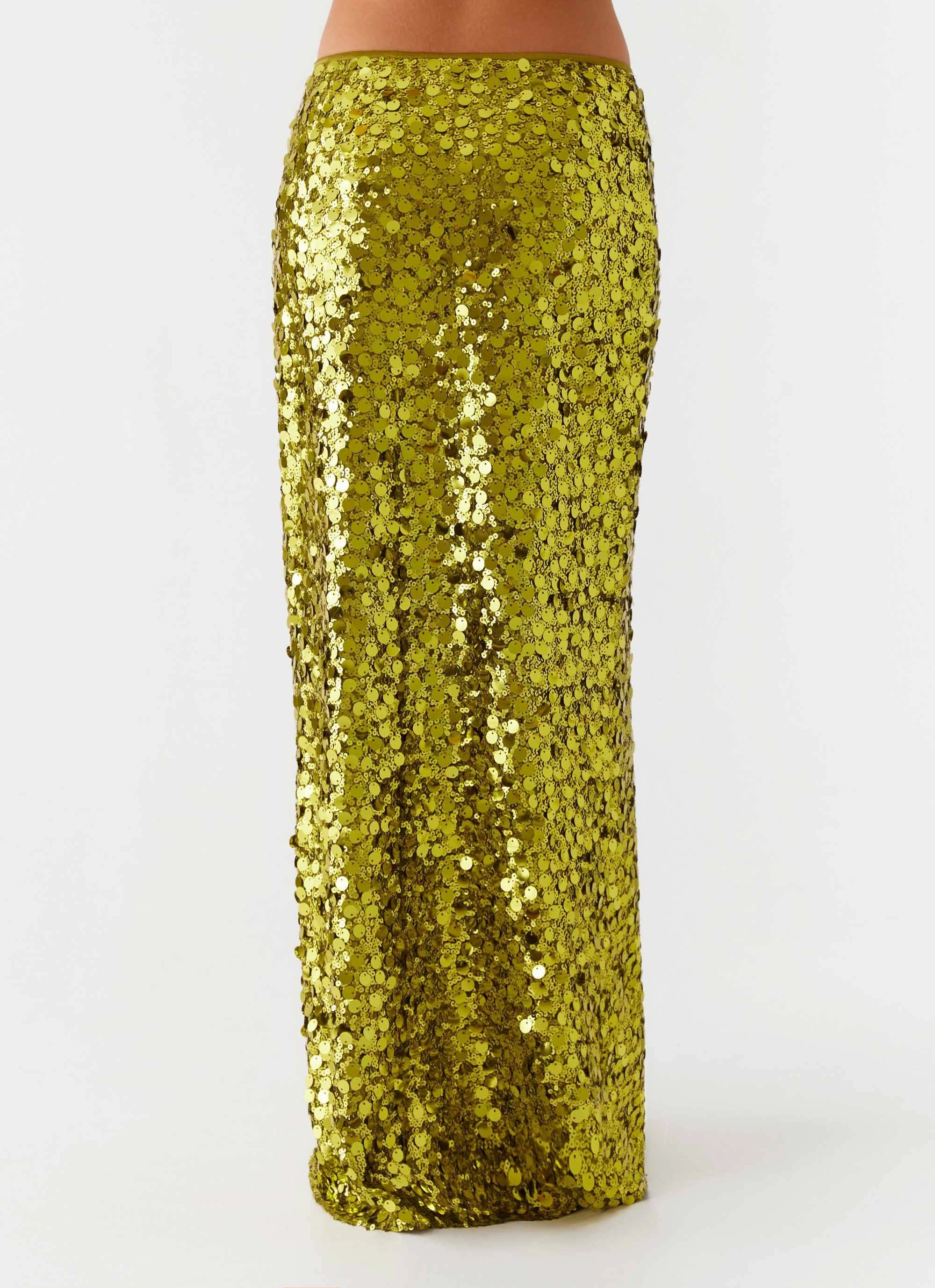Drawstring closure Mini length Perfect Places Low Rise Sequin Maxi Skirt - Olive
