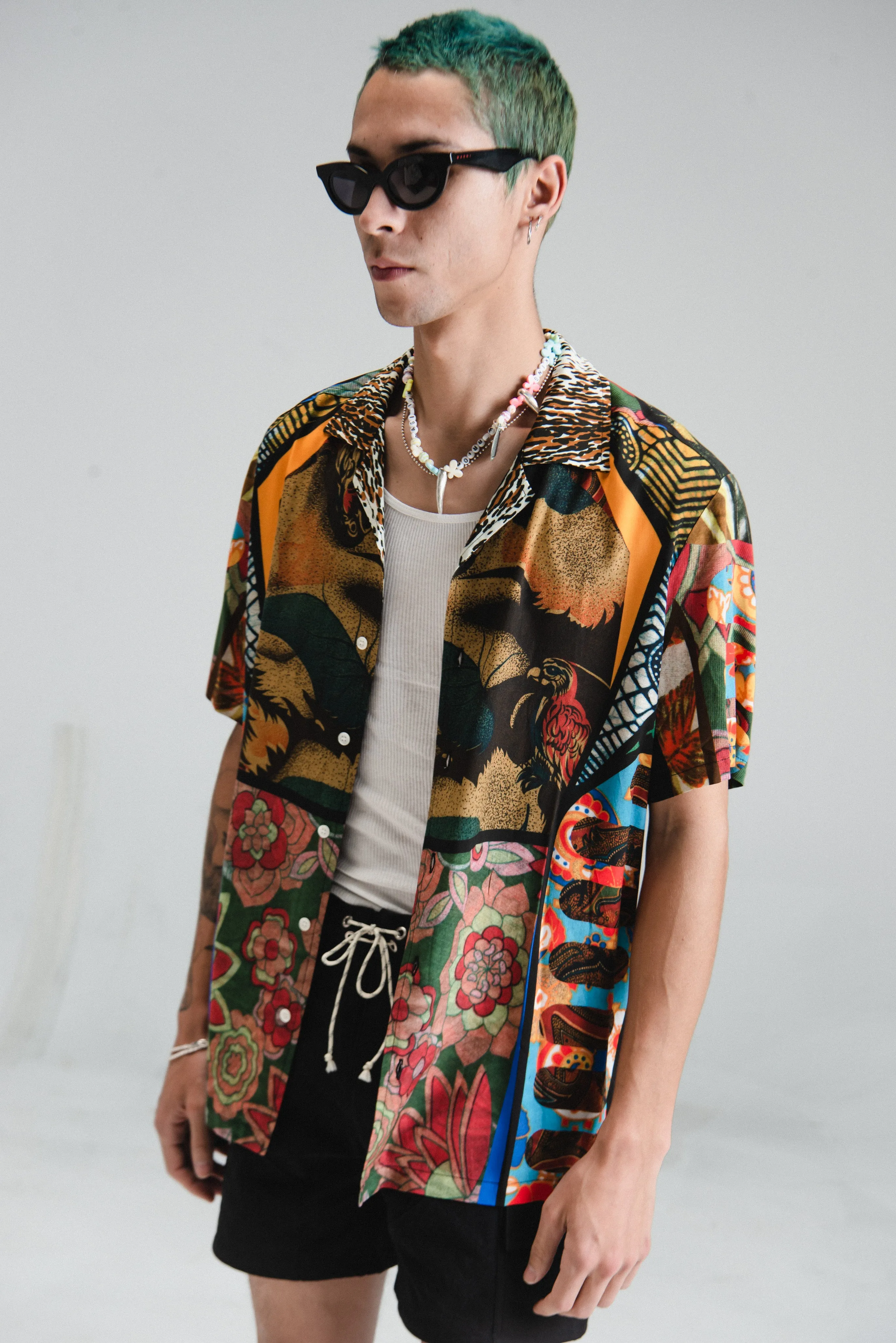 Flower Child Print Viscose Bowling Shirt