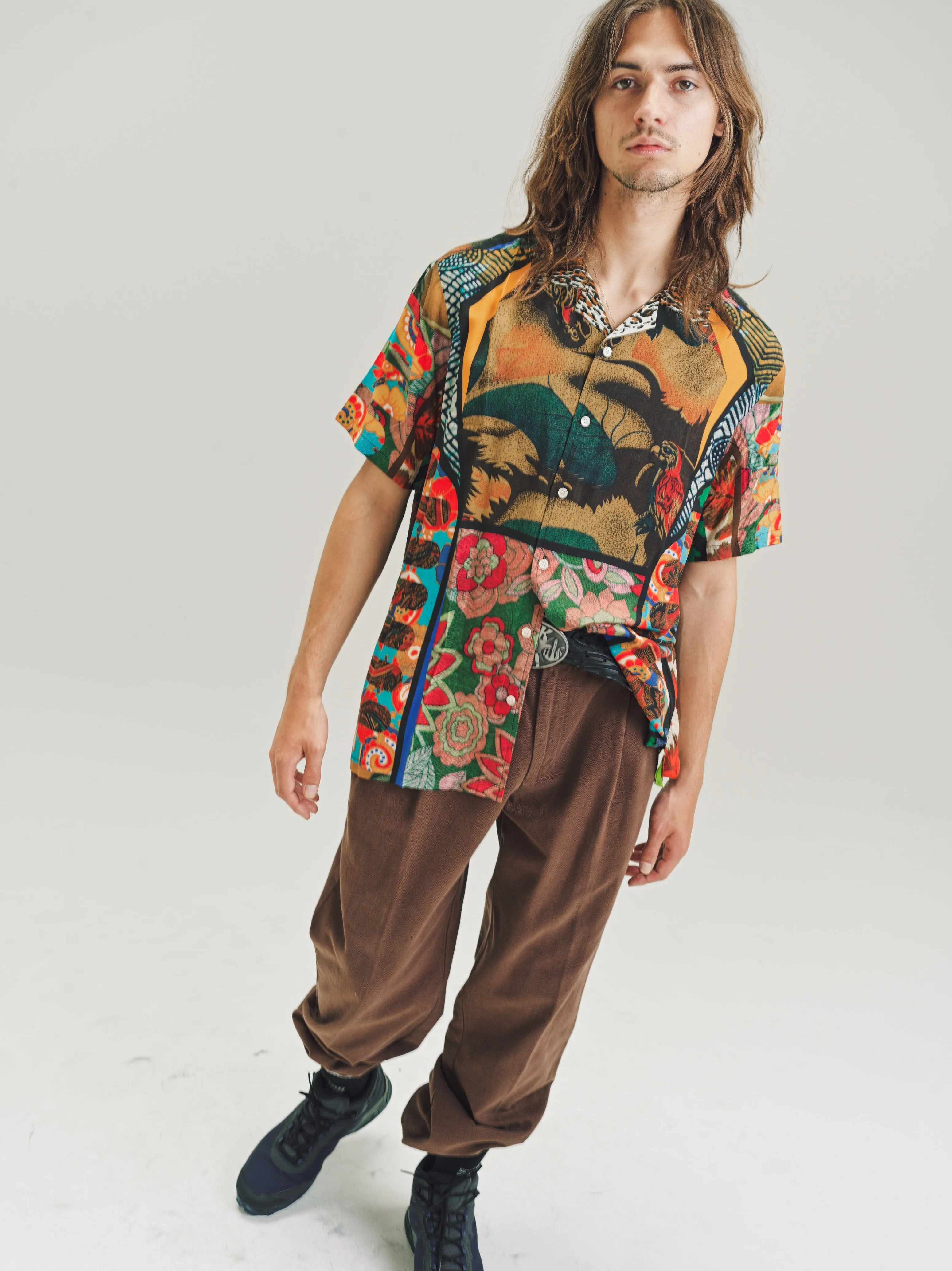 Flower Child Print Viscose Bowling Shirt