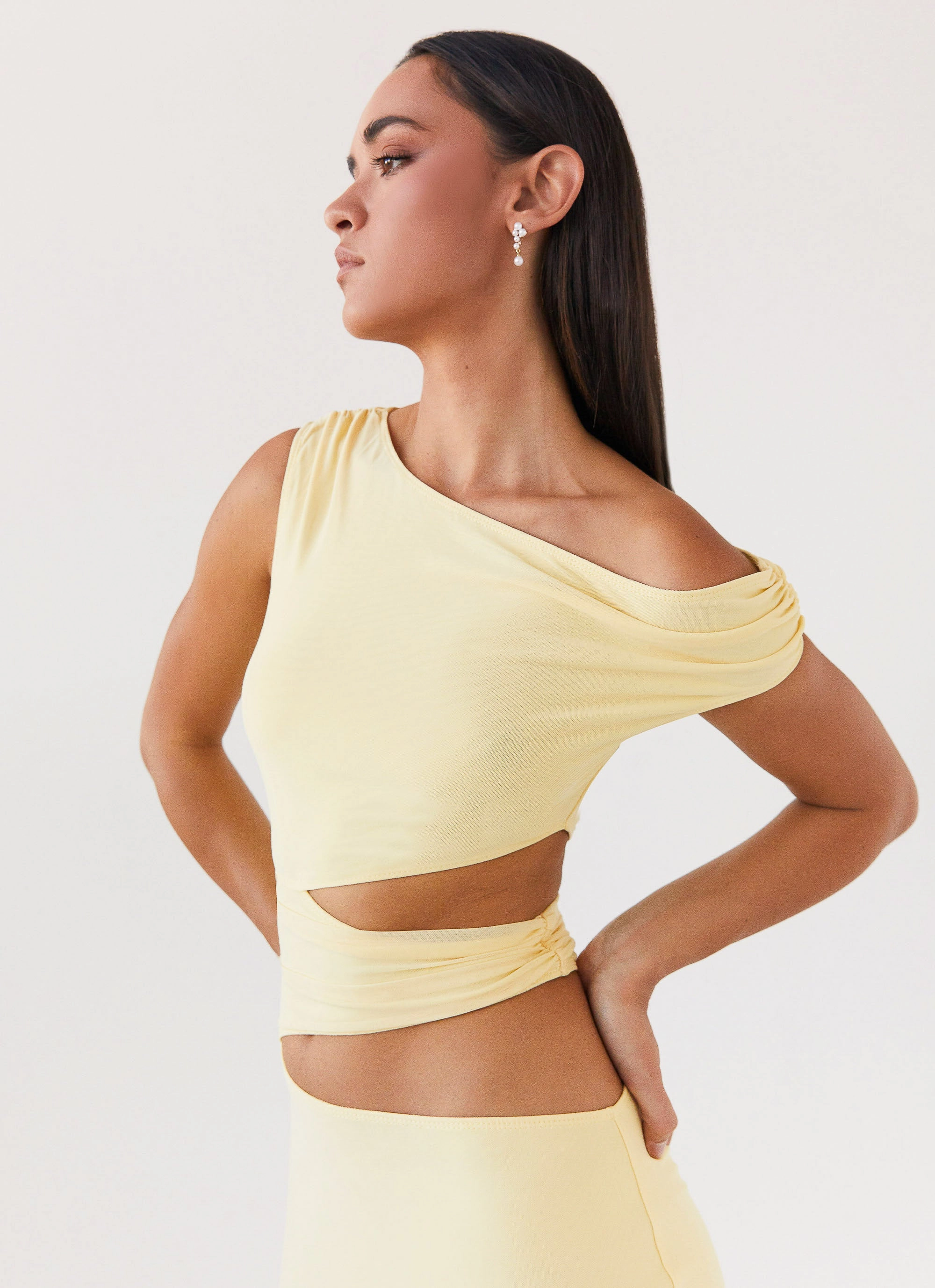 Margot One Shoulder Maxi Dress - Yellow Contemporary Waist