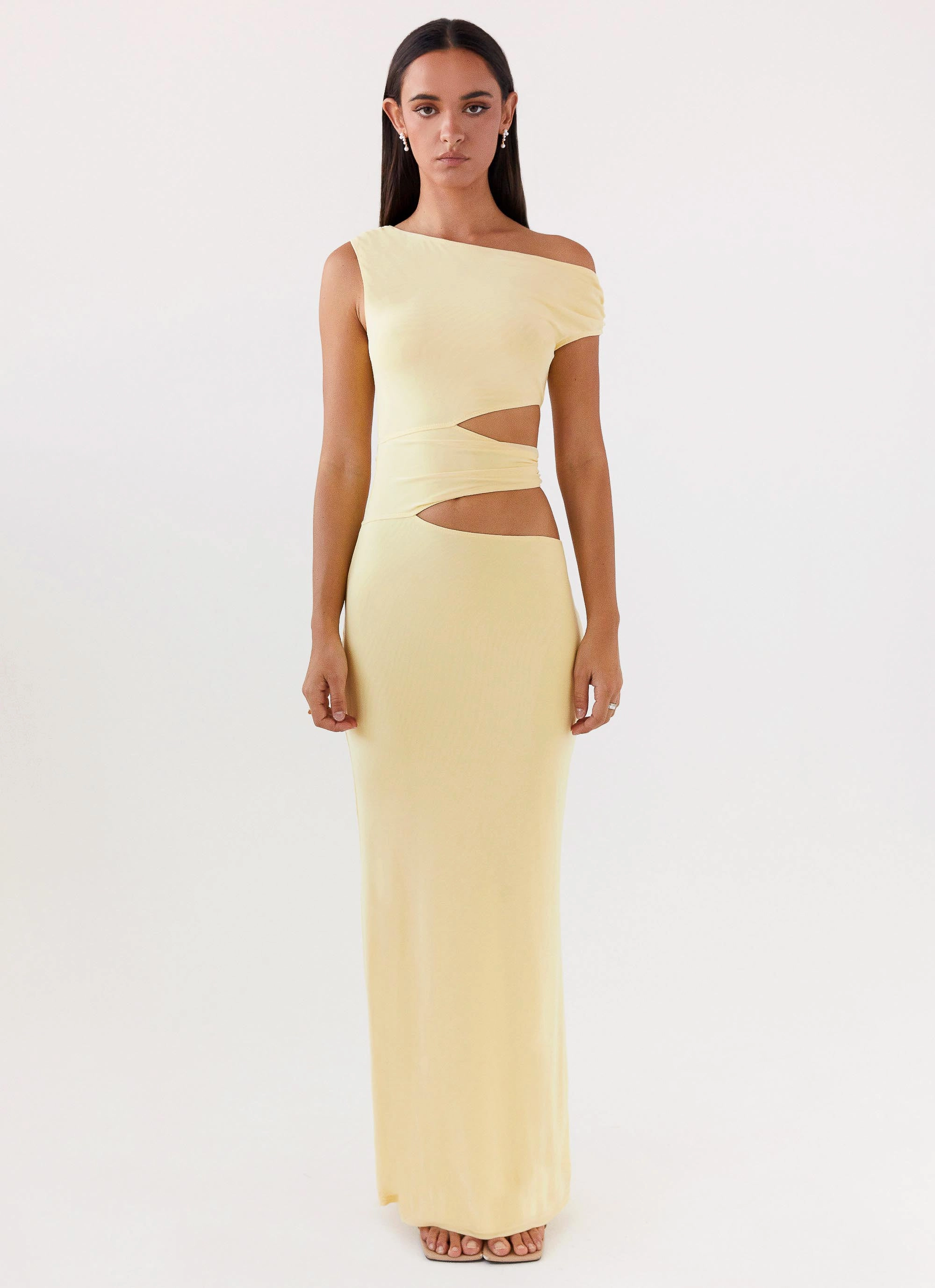 Versatile Touch Soft Detail Margot One Shoulder Maxi Dress - Yellow