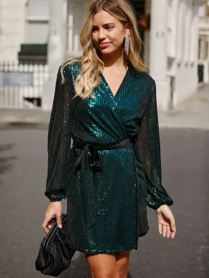 Natural Light Fresh Flow Dani Sequin Wrap Dress / Emerald Green