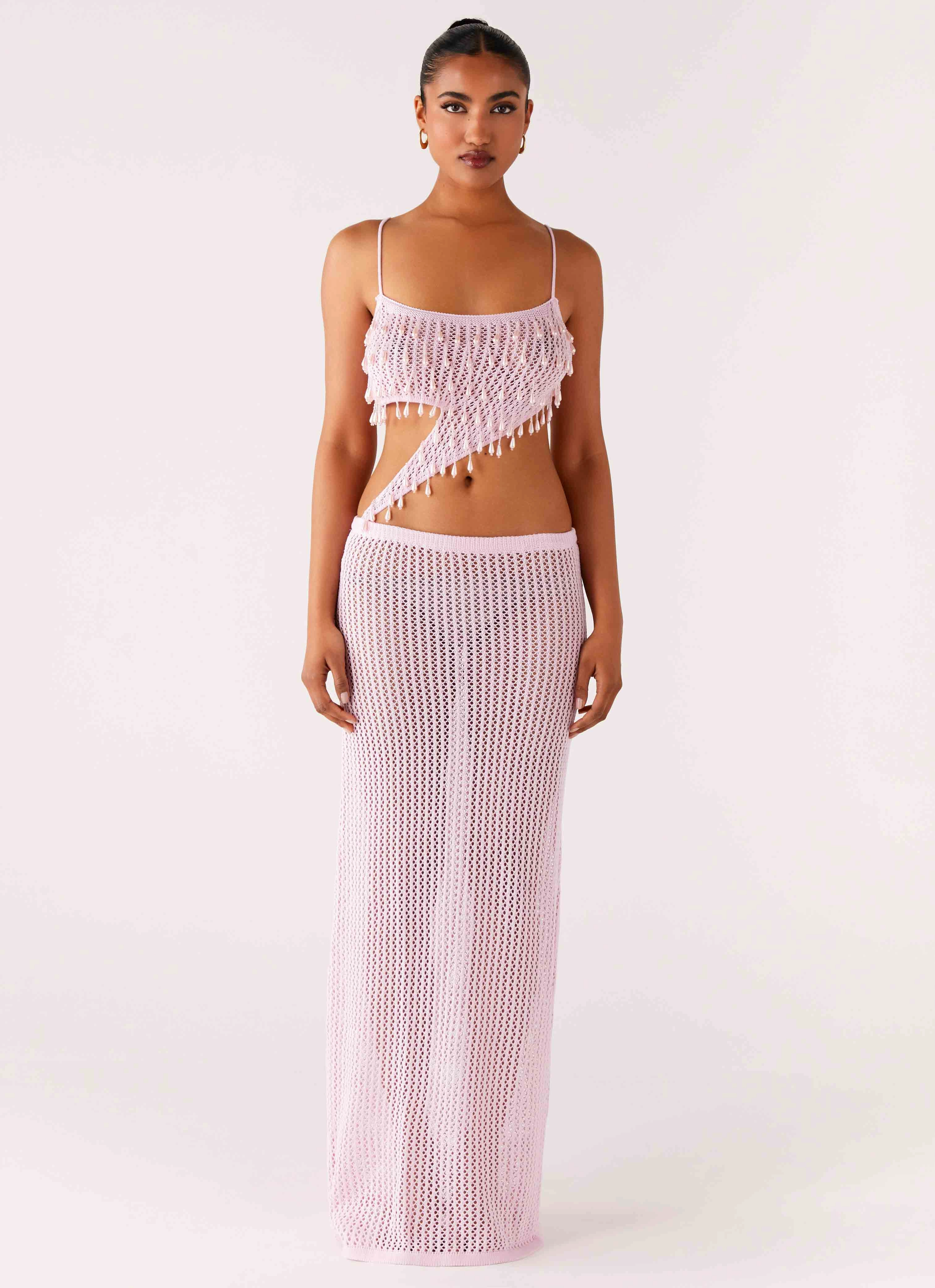 Shellbound Crochet Maxi Dress - Pink Elegant Layers