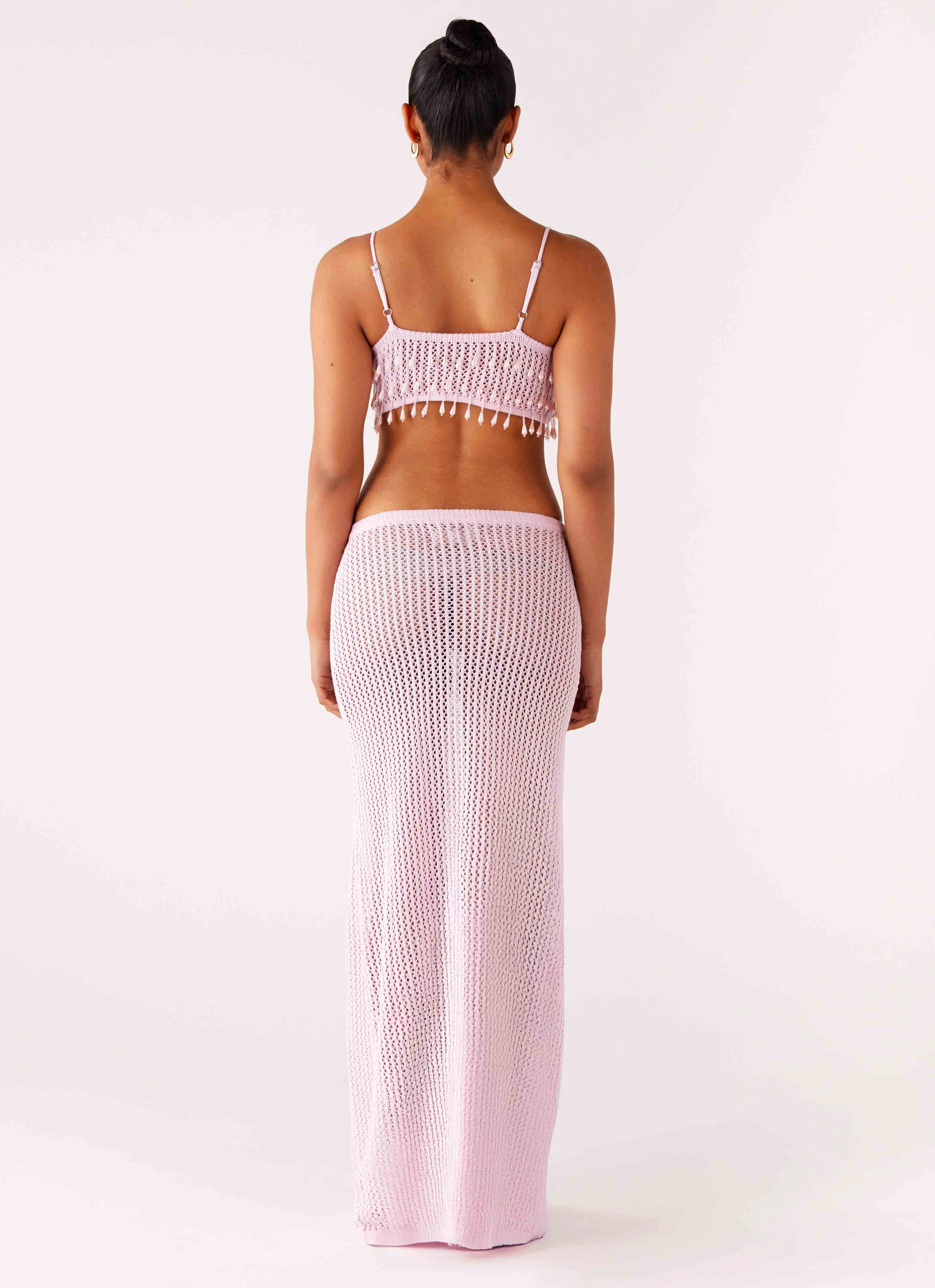 Shellbound Crochet Maxi Dress - Pink Calm Shine Coastal Soft