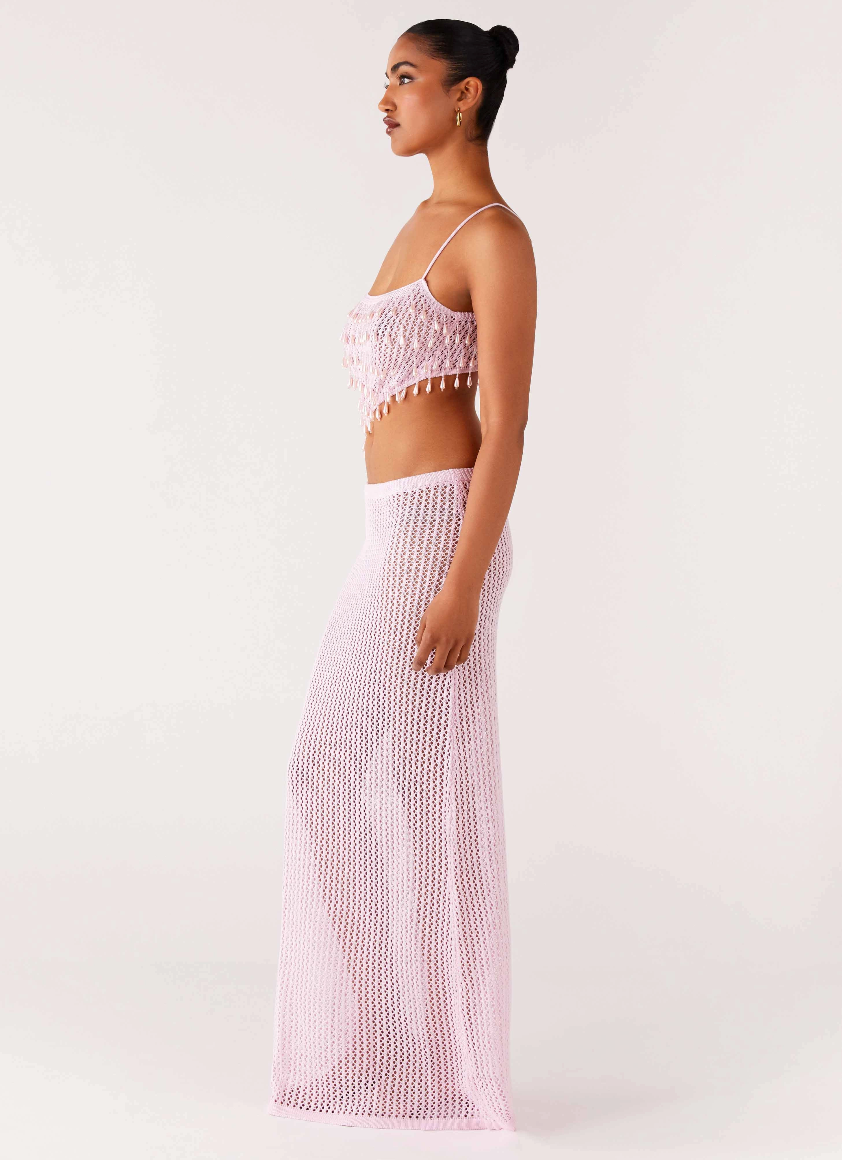 All Gender Fit Shellbound Crochet Maxi Dress - Pink