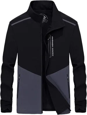 Flygo Men's Casual Loose Zip Lightweight Colorblock Waterproof Windbreaker Jacket