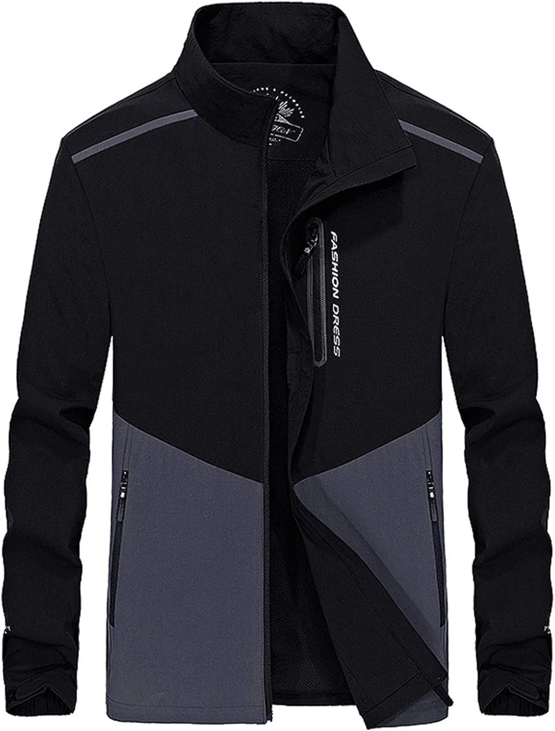 Flygo Men's Casual Loose Zip Lightweight Colorblock Waterproof Windbreaker Jacket
