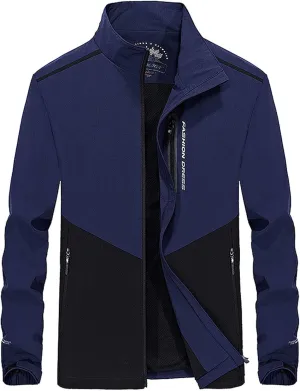 Flygo Men's Casual Loose Zip Lightweight Colorblock Waterproof Windbreaker Jacket