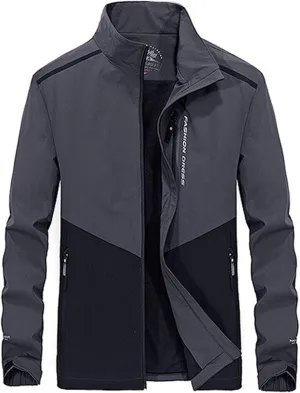 Flygo Men's Casual Loose Zip Lightweight Colorblock Waterproof Windbreaker Jacket