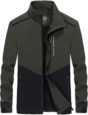 Flygo Men's Casual Loose Zip Lightweight Colorblock Waterproof Windbreaker Jacket