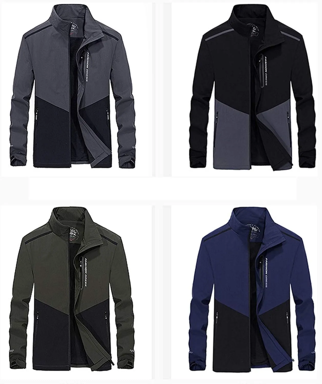 Flygo Men's Casual Loose Zip Lightweight Colorblock Waterproof Windbreaker Jacket