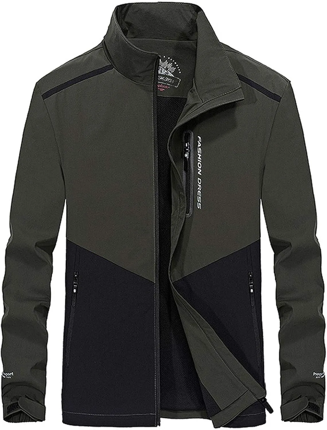 Flygo Men's Casual Loose Zip Lightweight Colorblock Waterproof Windbreaker Jacket