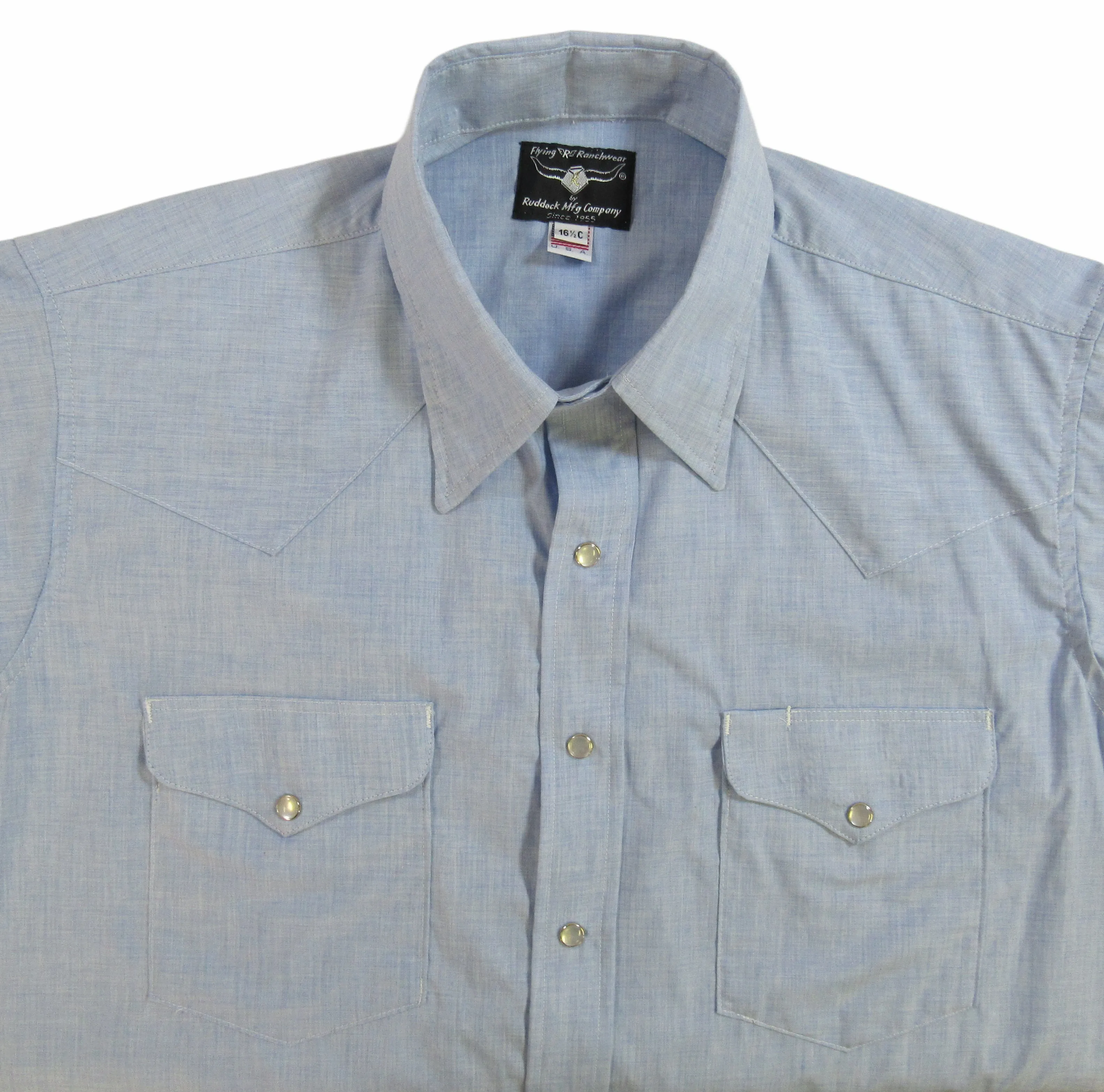 Flying R Ranchwear - Cross Dye Blue Chambray - Short Sleeve - Snaps