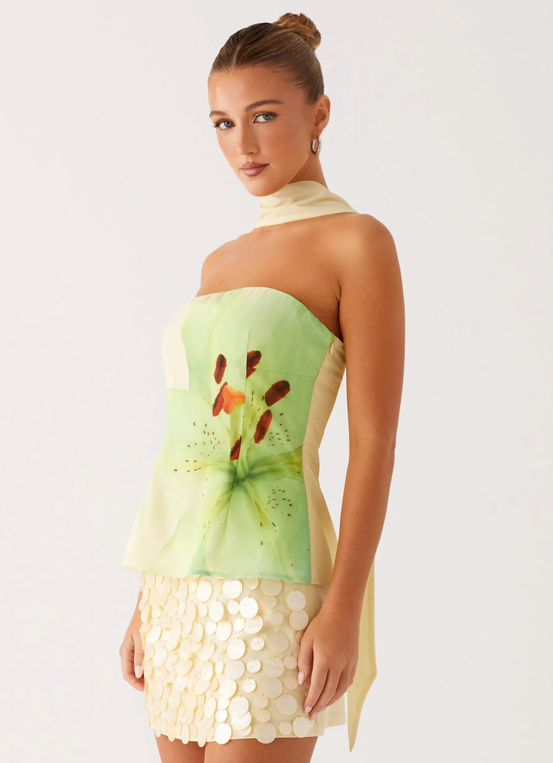 Comfortable Look Blaise Scarf Top - Yellow Floral