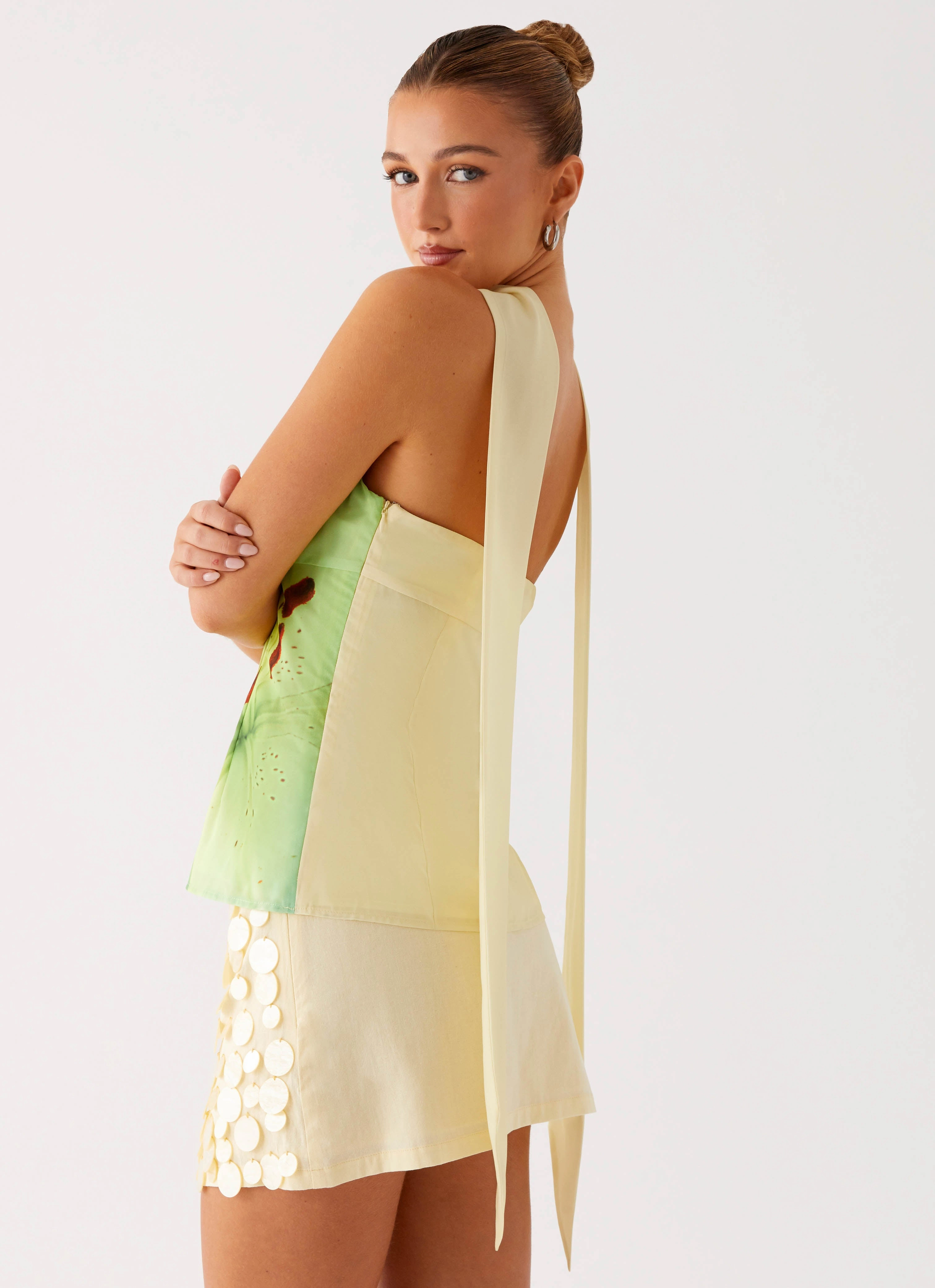 Office Wear Blaise Scarf Top - Yellow Floral