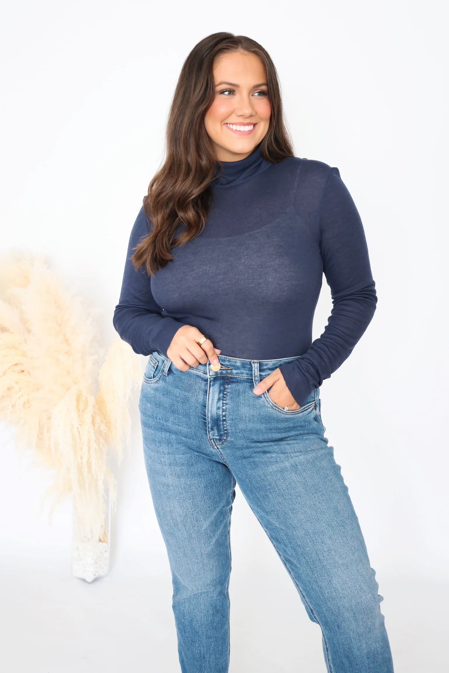 sporty wear Double Stitched Hems For The Road Turtleneck-Navy (FINAL SALE)